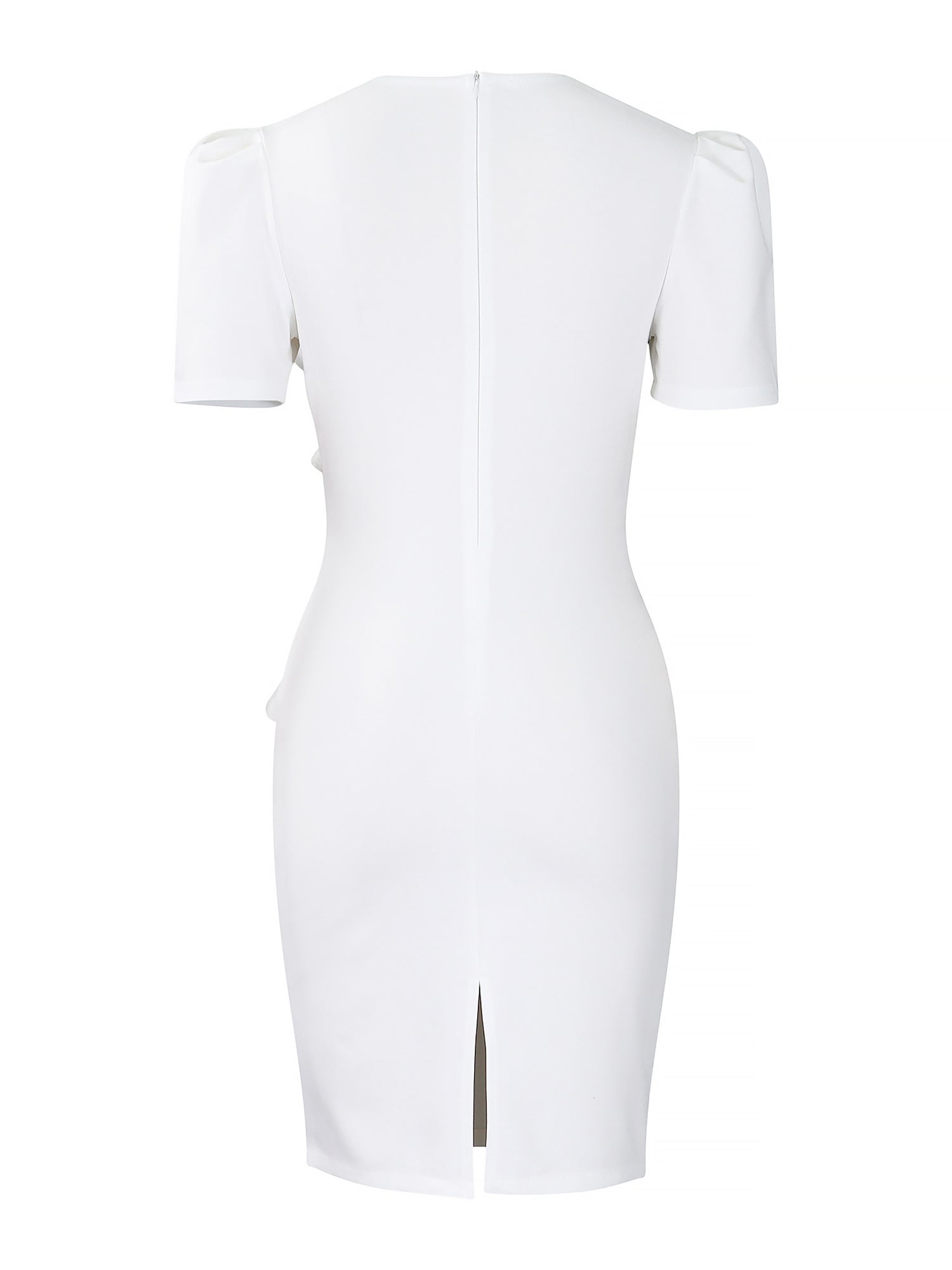 Solid Color Puff Sleeves Midi Sheath Dress