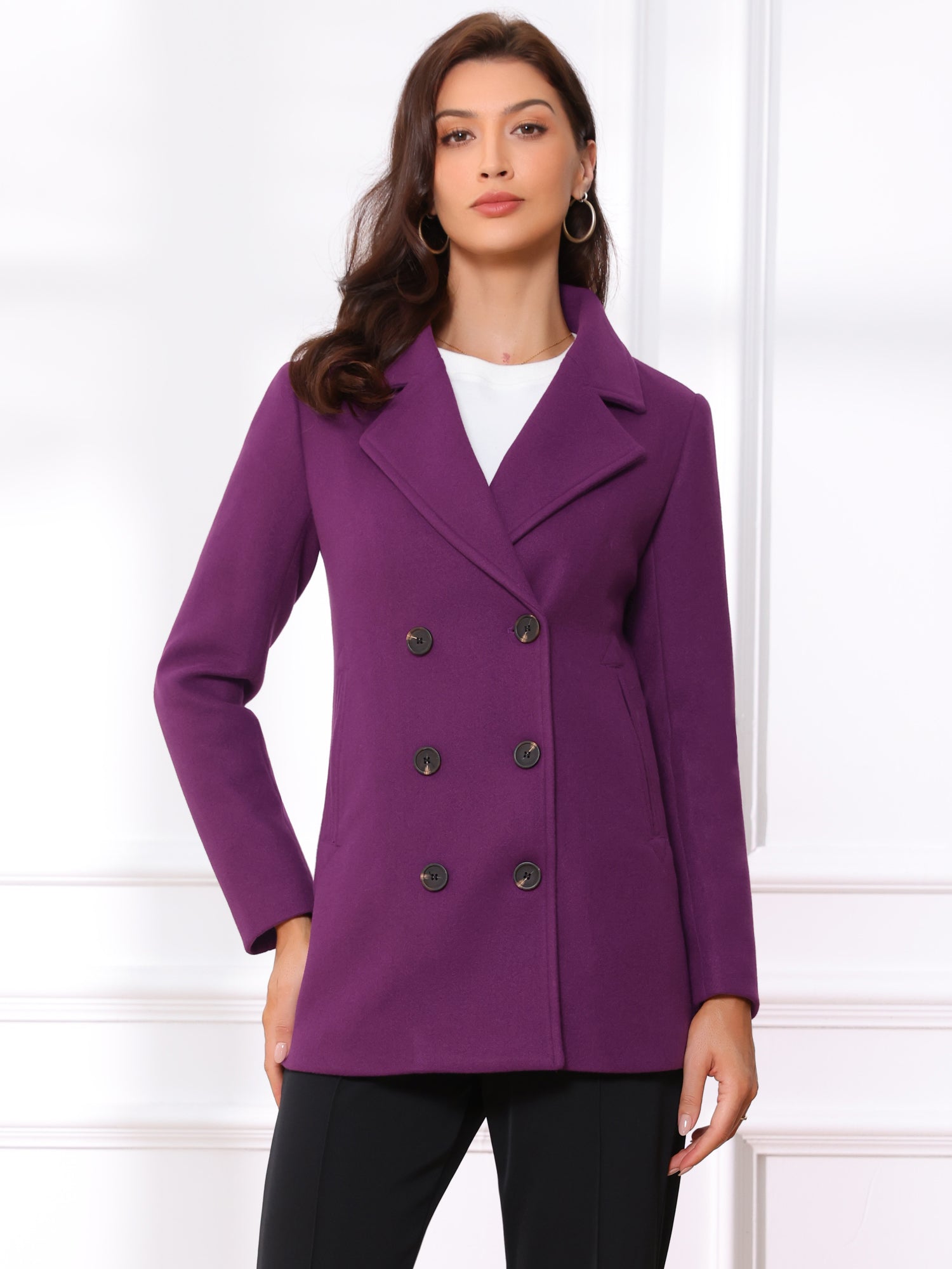Long Sleeve Double Breasted Button Winter Outerwear Pea Coat