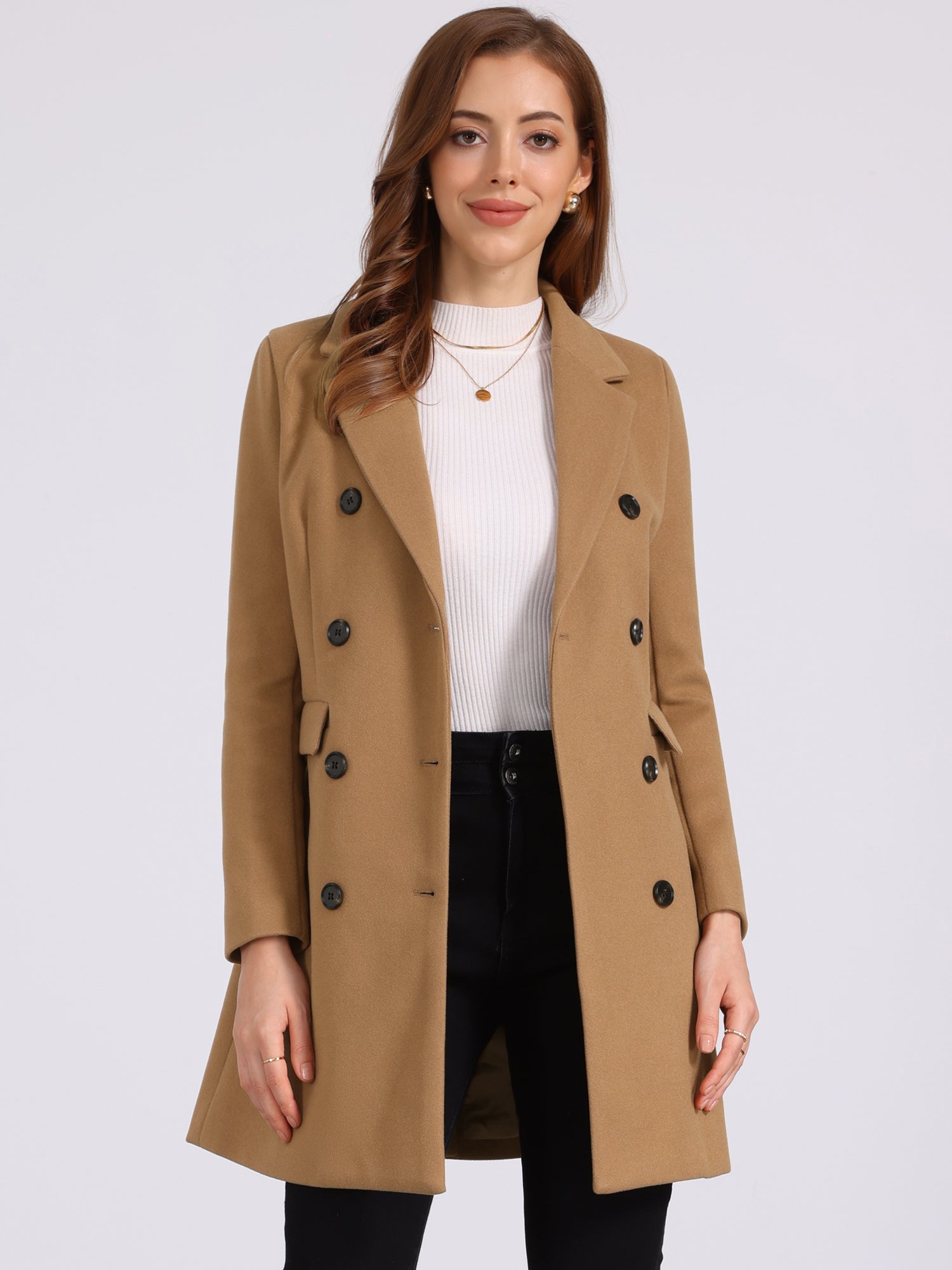 Winter Long Sleeve Notched Lapel Double Breasted Trench Coat