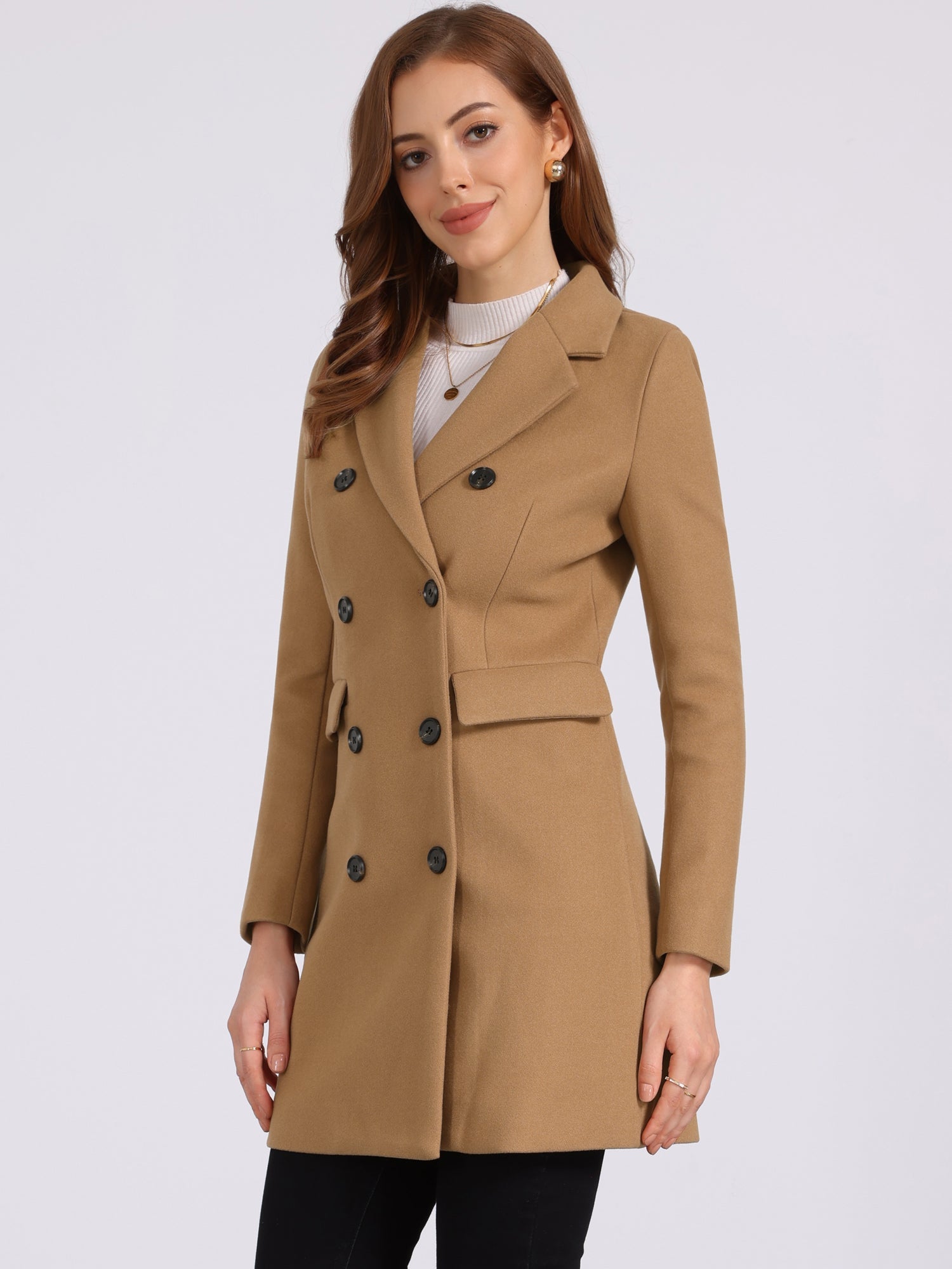 Winter Long Sleeve Notched Lapel Double Breasted Trench Coat