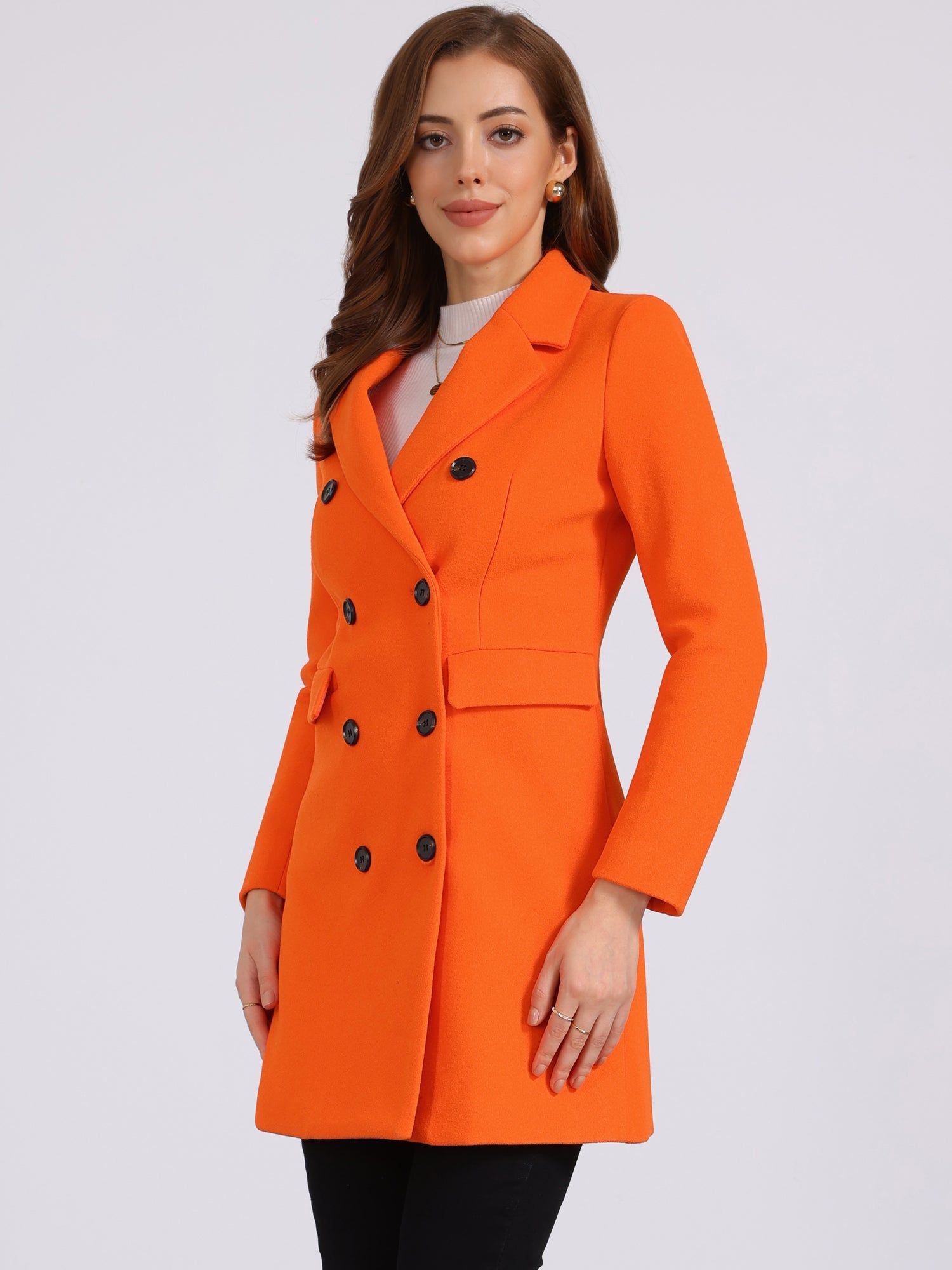 Winter Long Sleeve Notched Lapel Double Breasted Trench Coat