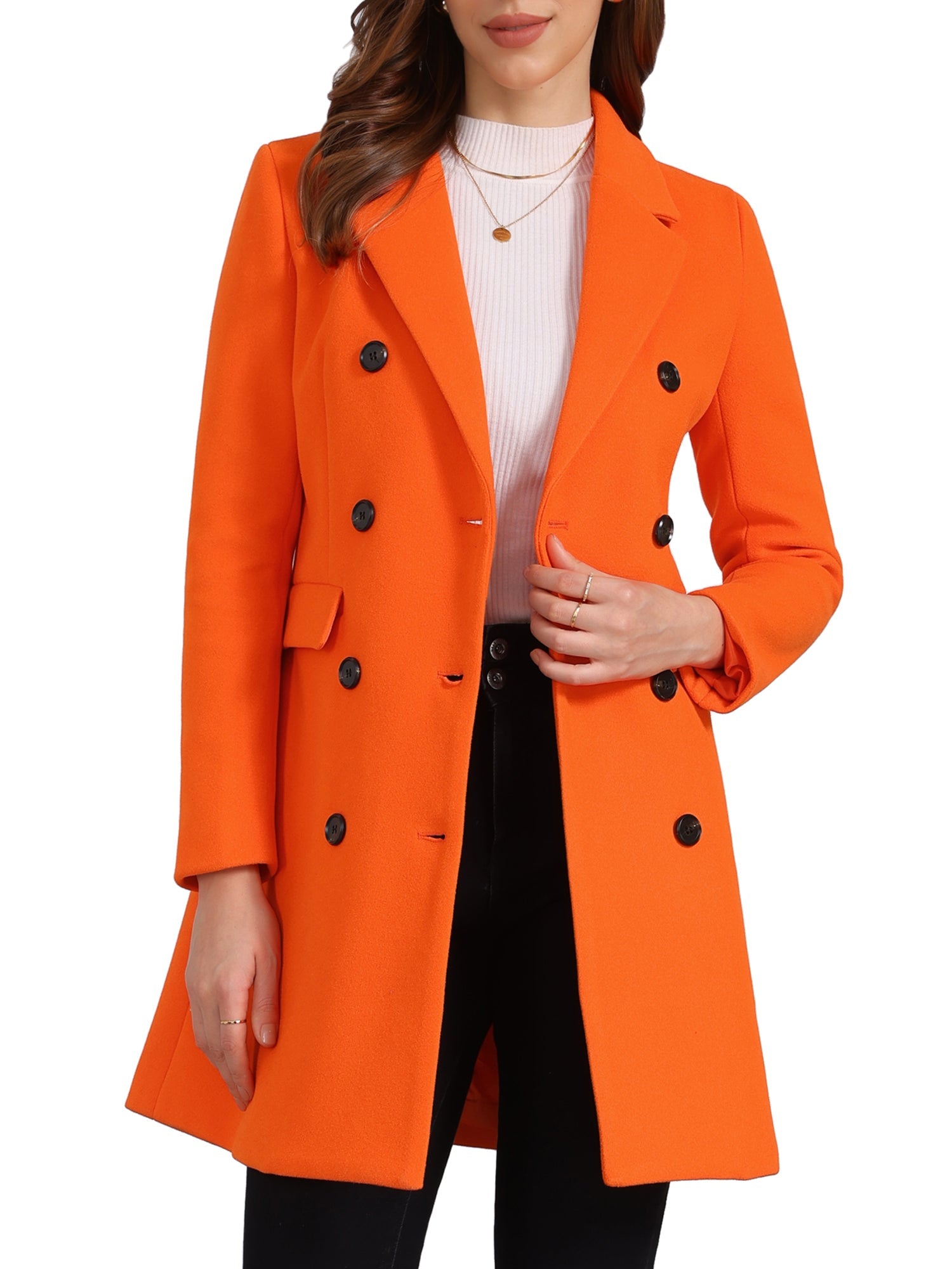 Winter Long Sleeve Notched Lapel Double Breasted Trench Coat