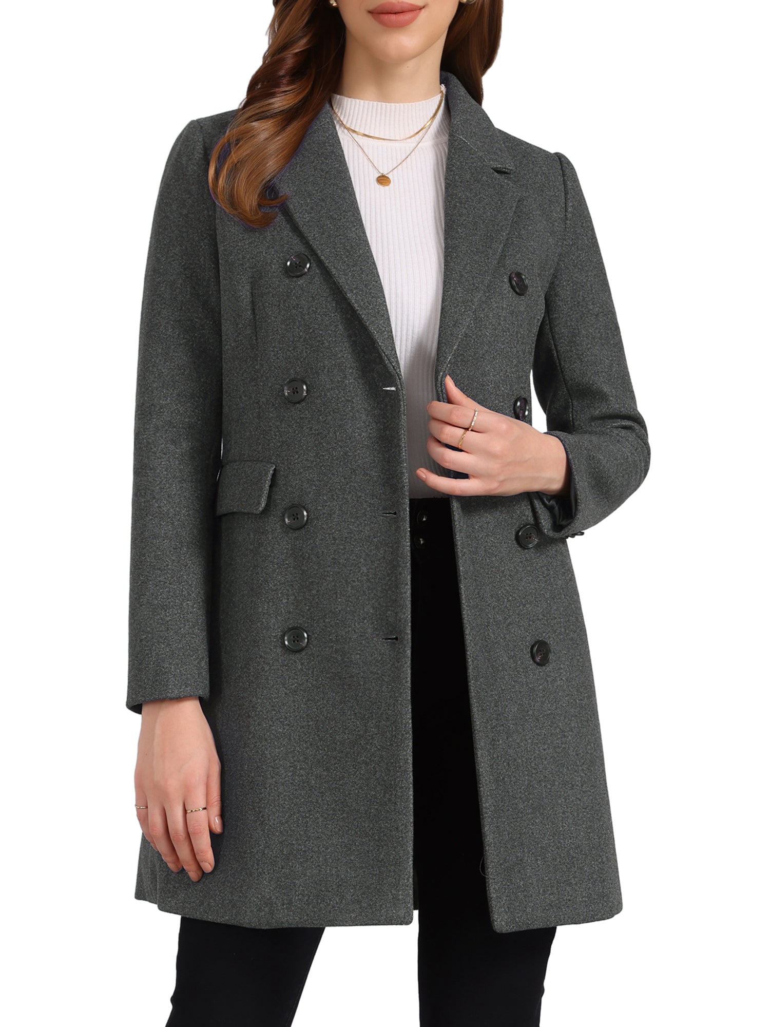 Winter Long Sleeve Notched Lapel Double Breasted Trench Coat