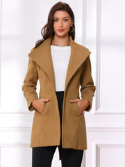 Classic Stand Collar Long Sleeve Belted Winter Coat