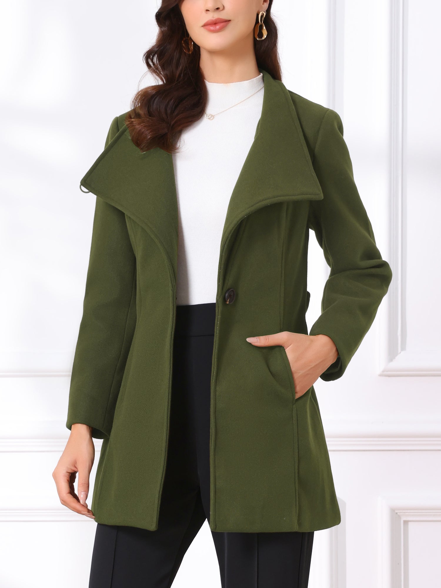 Classic Stand Collar Long Sleeve Belted Winter Coat