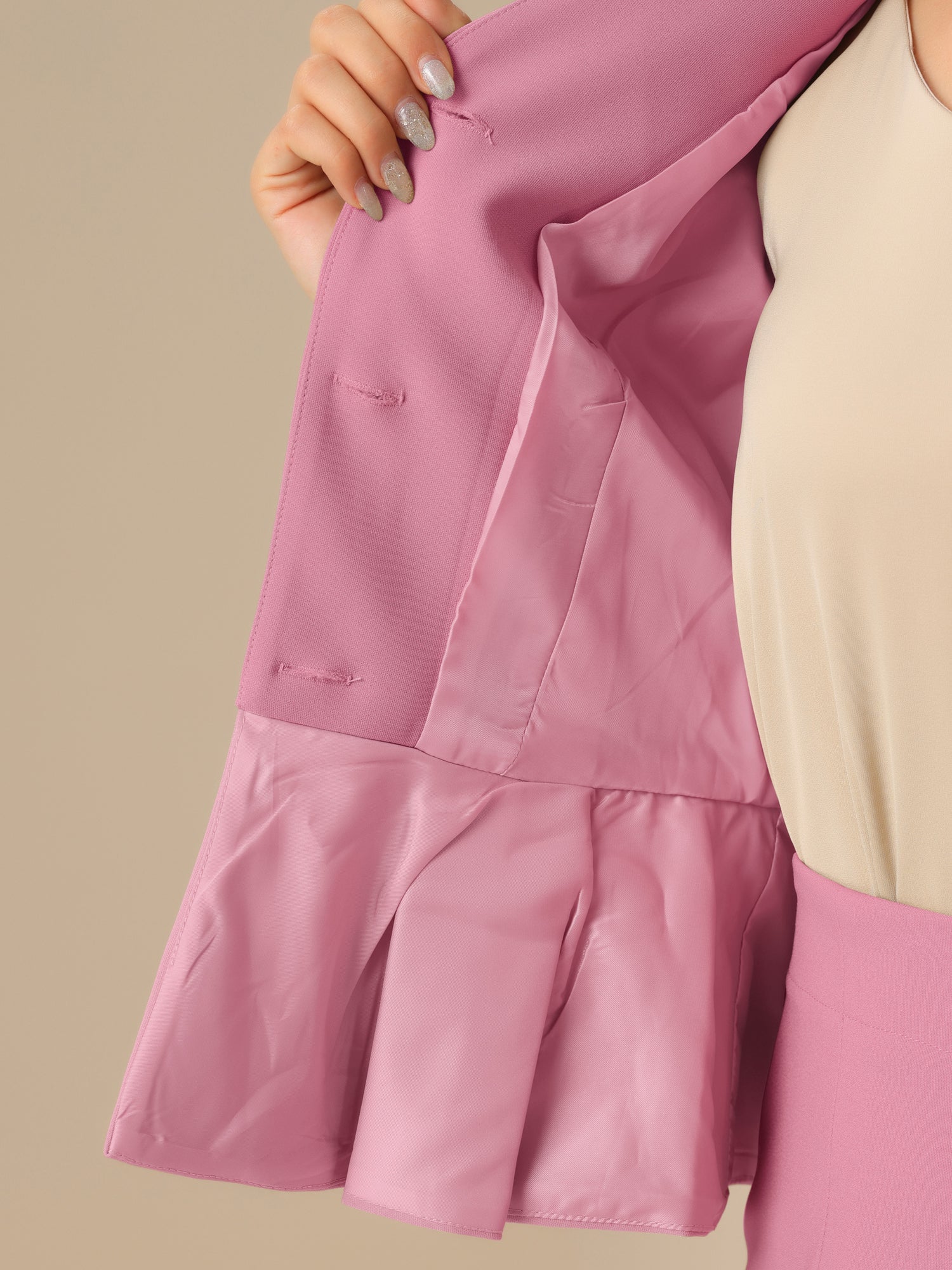 2 Piece Collarless Long Sleeve Peplum Blazer and Pencil Skirt Work Suit Set
