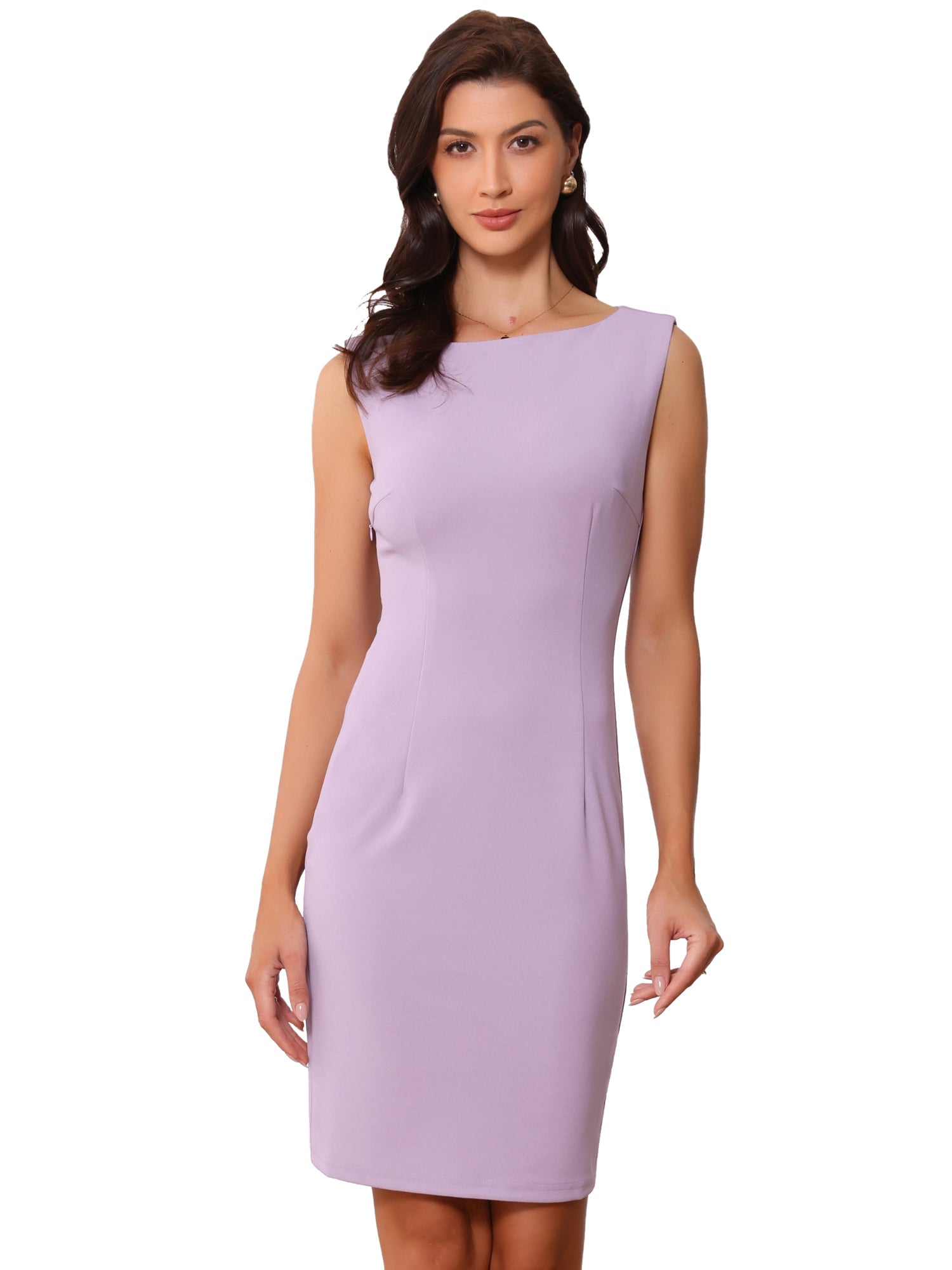 Sleeveless Sheath Boat Neck Casual Office Solid Midi Dress