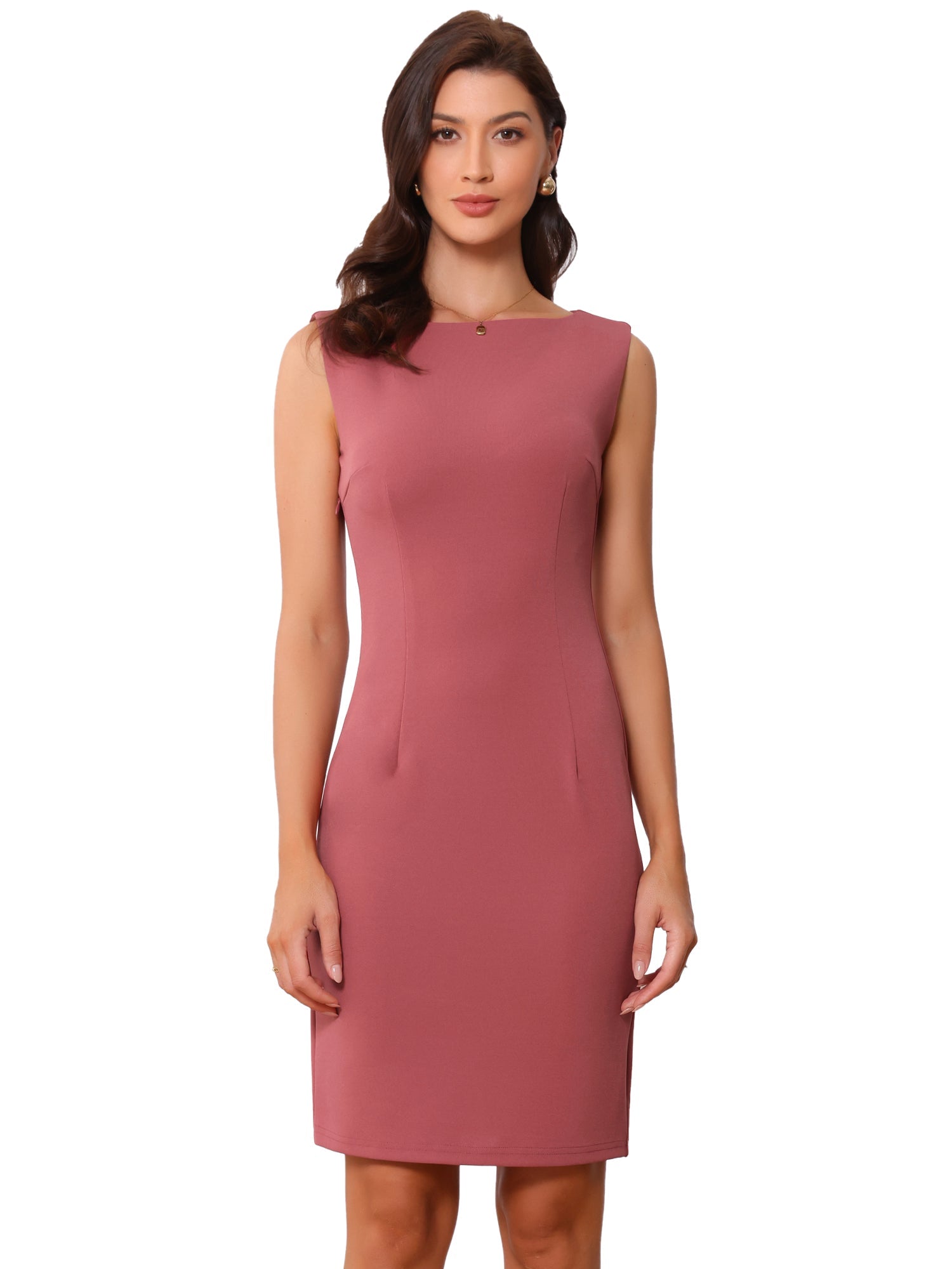 Sleeveless Sheath Boat Neck Casual Office Solid Midi Dress