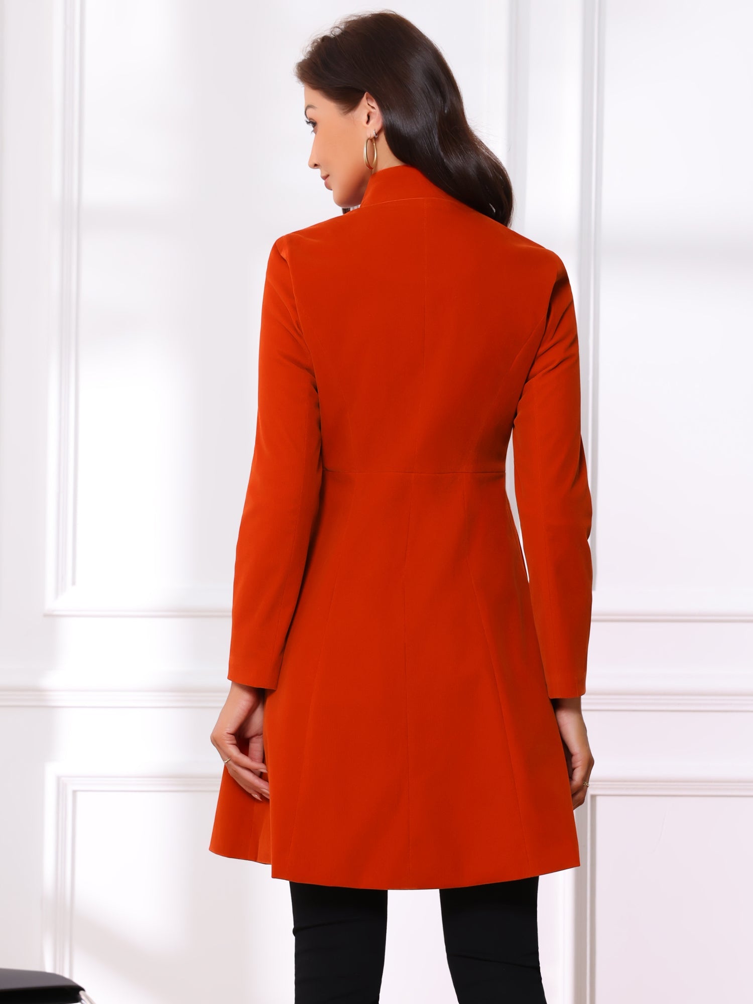 Velvet A-Line Stand Collar Double Breasted Winter Trench Coat