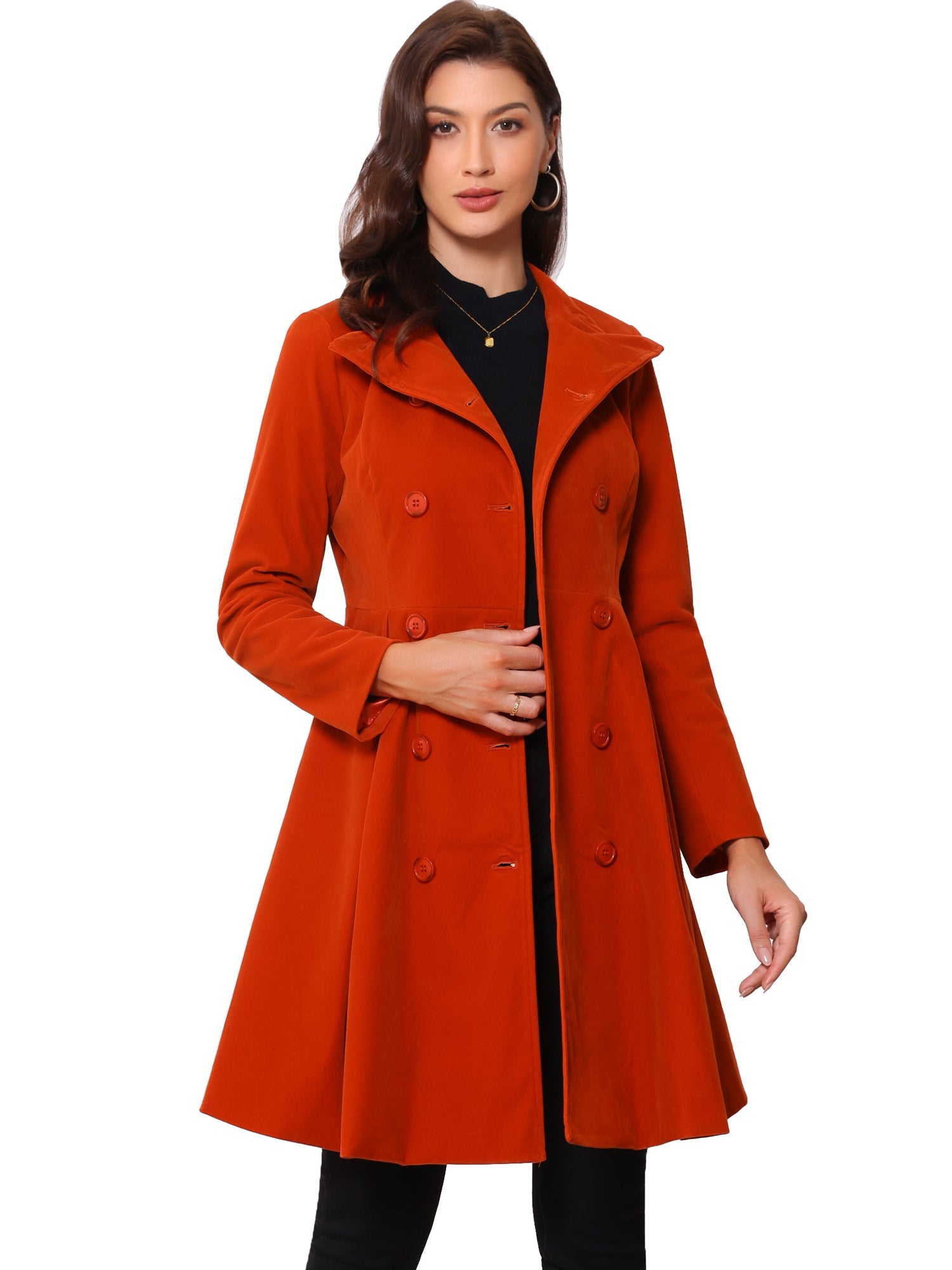 Velvet A-Line Stand Collar Double Breasted Winter Trench Coat