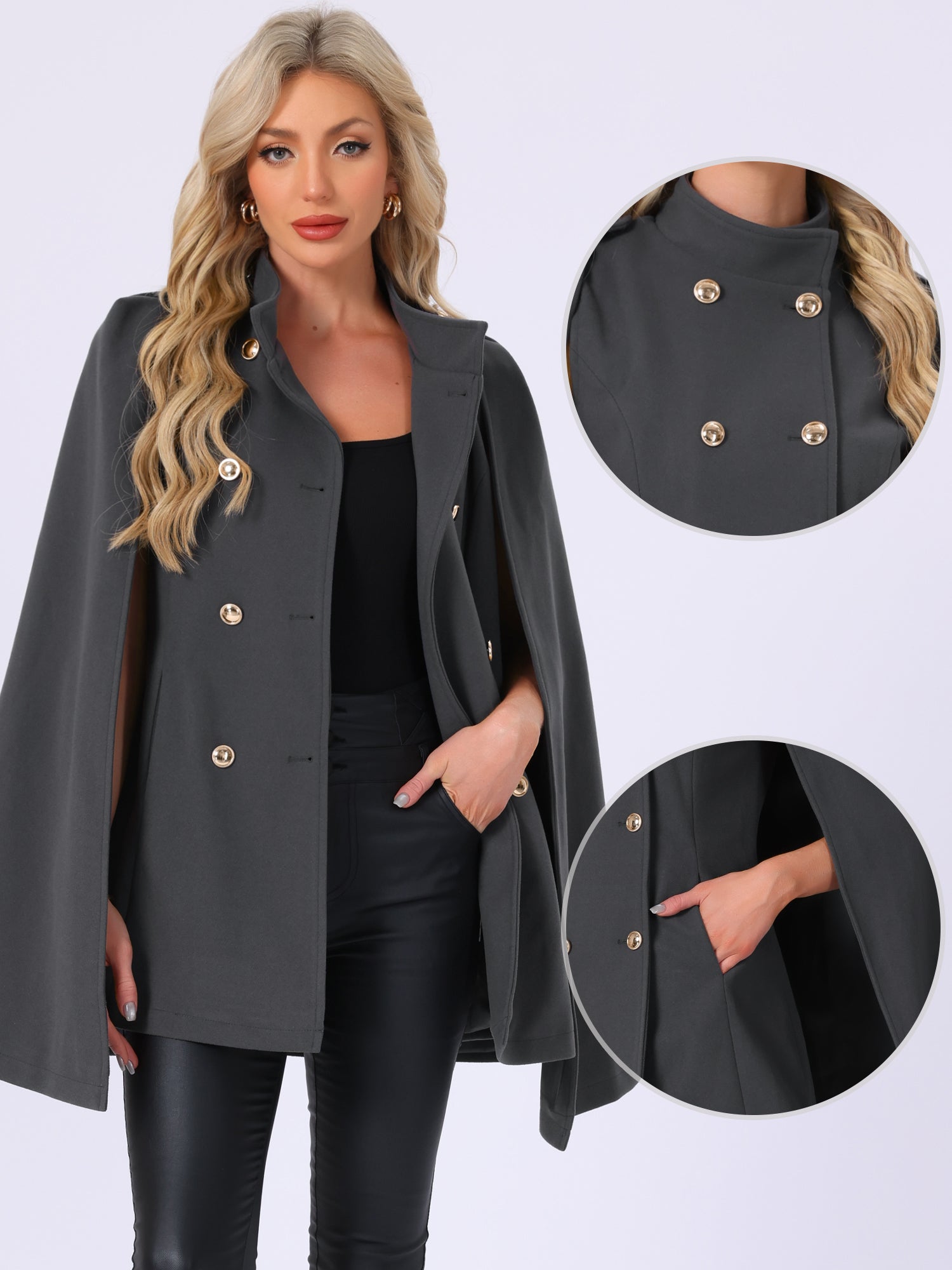 Winter Slit Sleeve Double Breasted Cloak Cape Coat