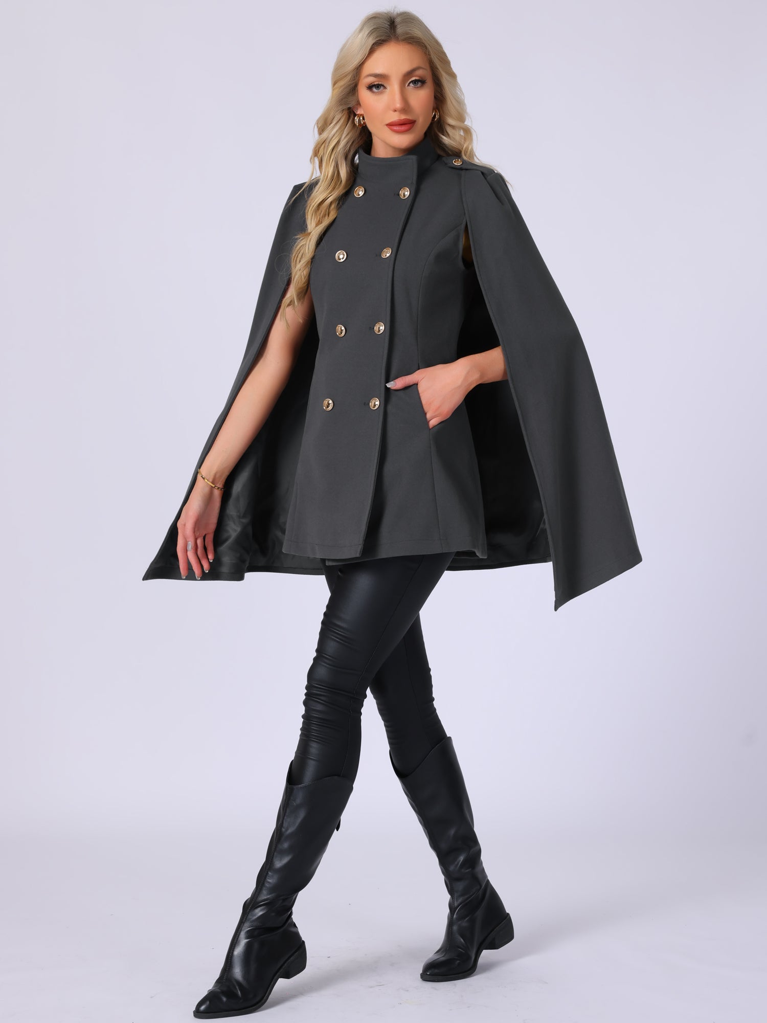 Winter Slit Sleeve Double Breasted Cloak Cape Coat
