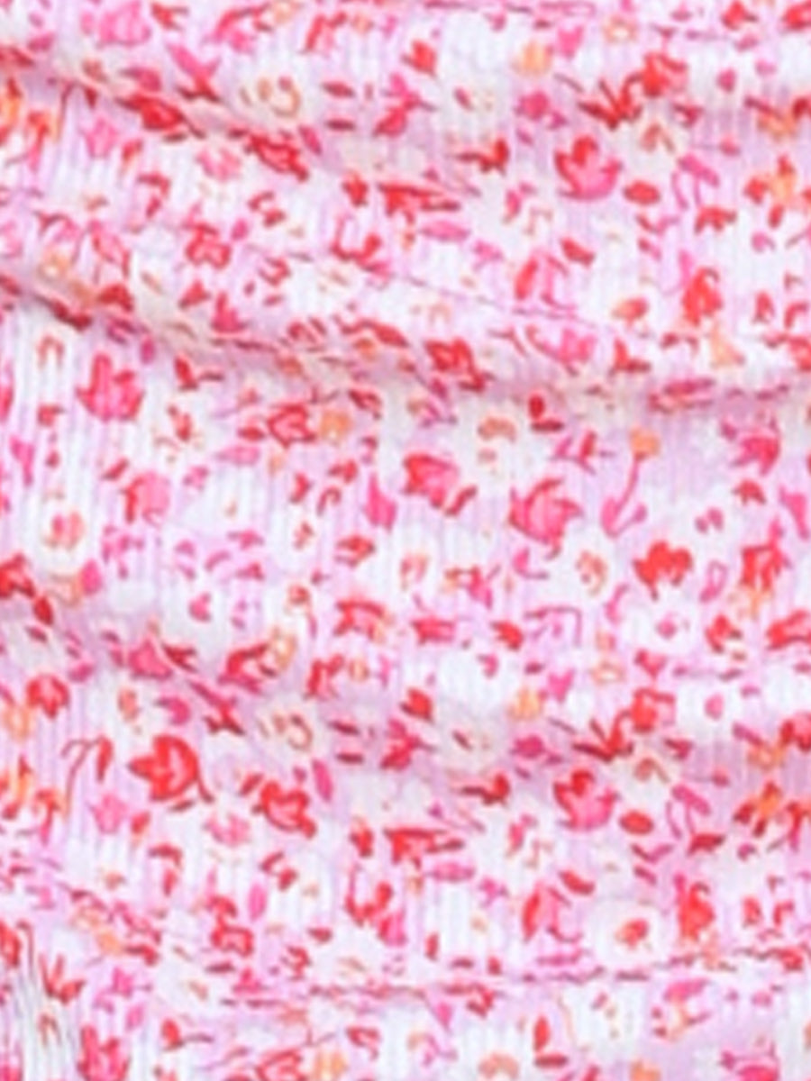 Smocked Crop Top Slim Fit Peasant Floral Blouse