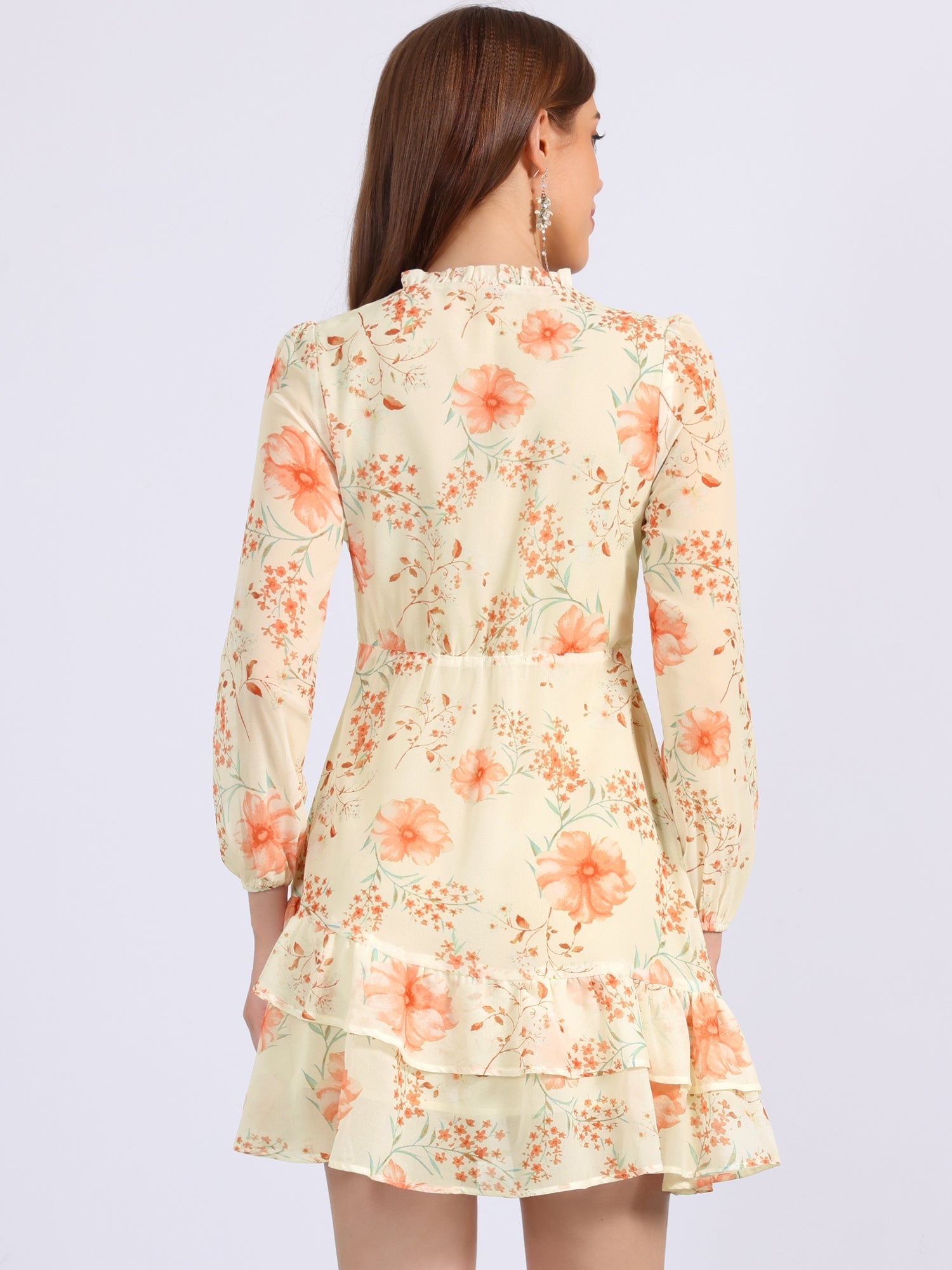 Floral V Neck Semi Sheer Layered Tiered Mini Dress