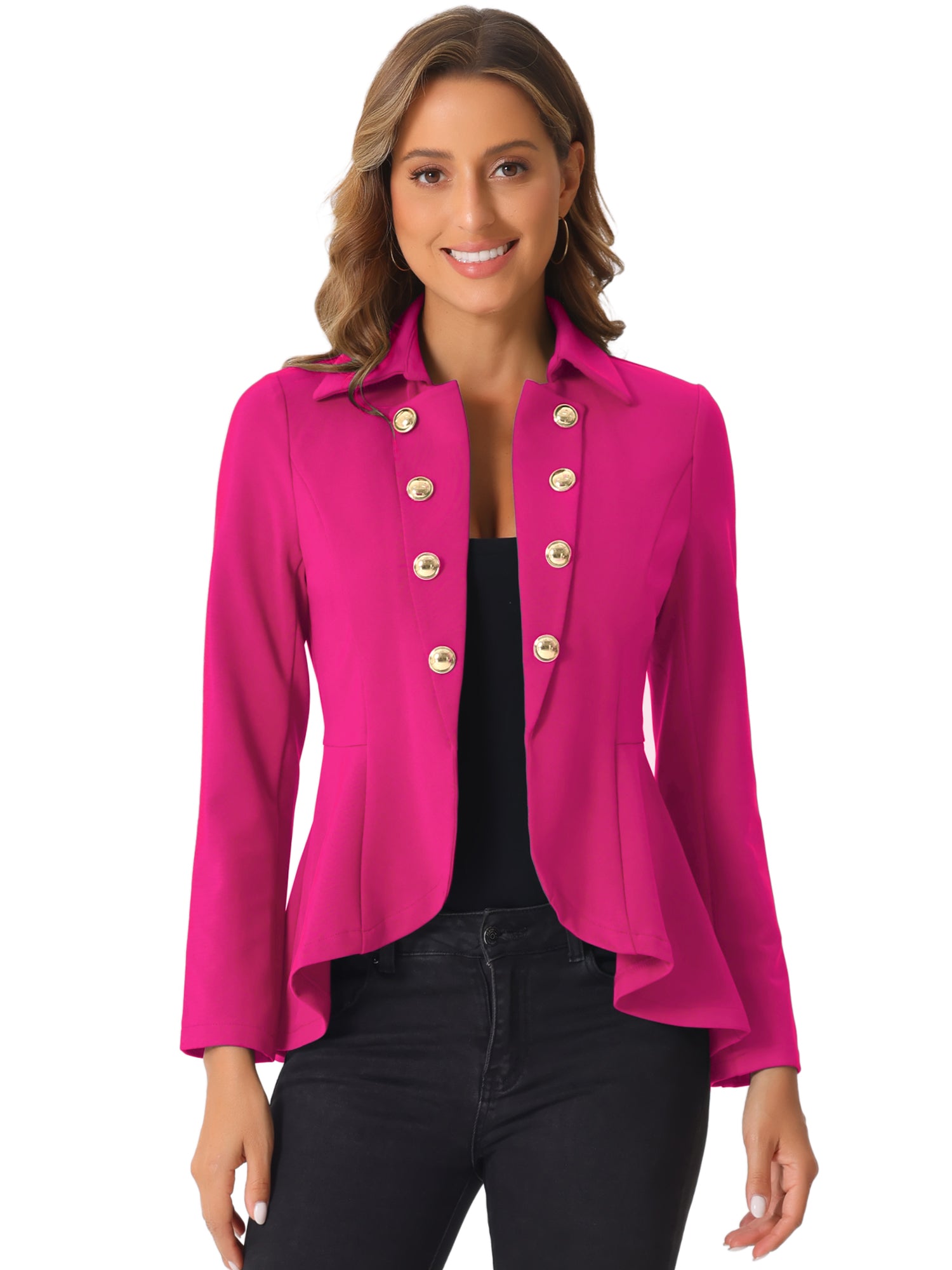 Steampunk High Low Hem Long Sleeve Peplum Jacket