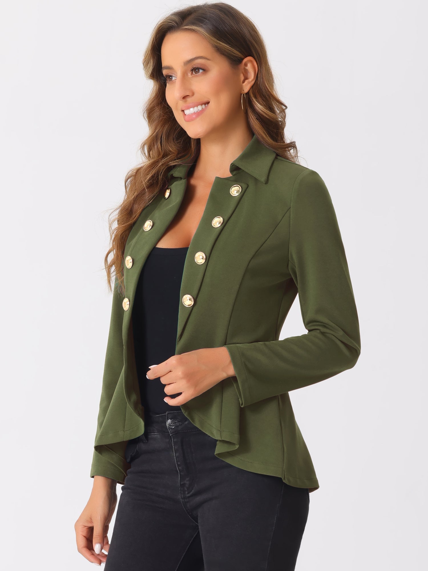 Steampunk High Low Hem Long Sleeve Peplum Jacket