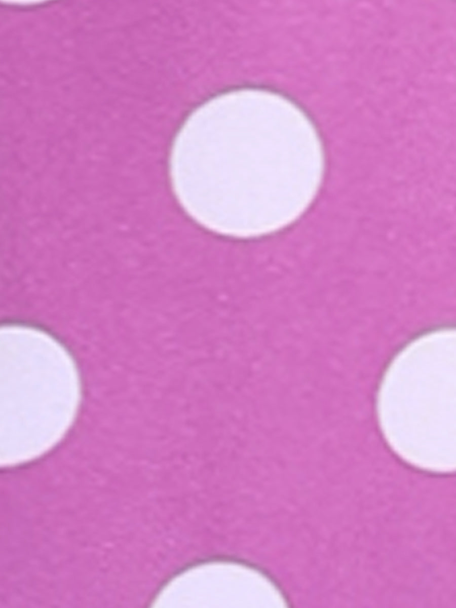 Polka Dots Stand Collar Pleat Keyhole Short Flare Sleeve Blouse
