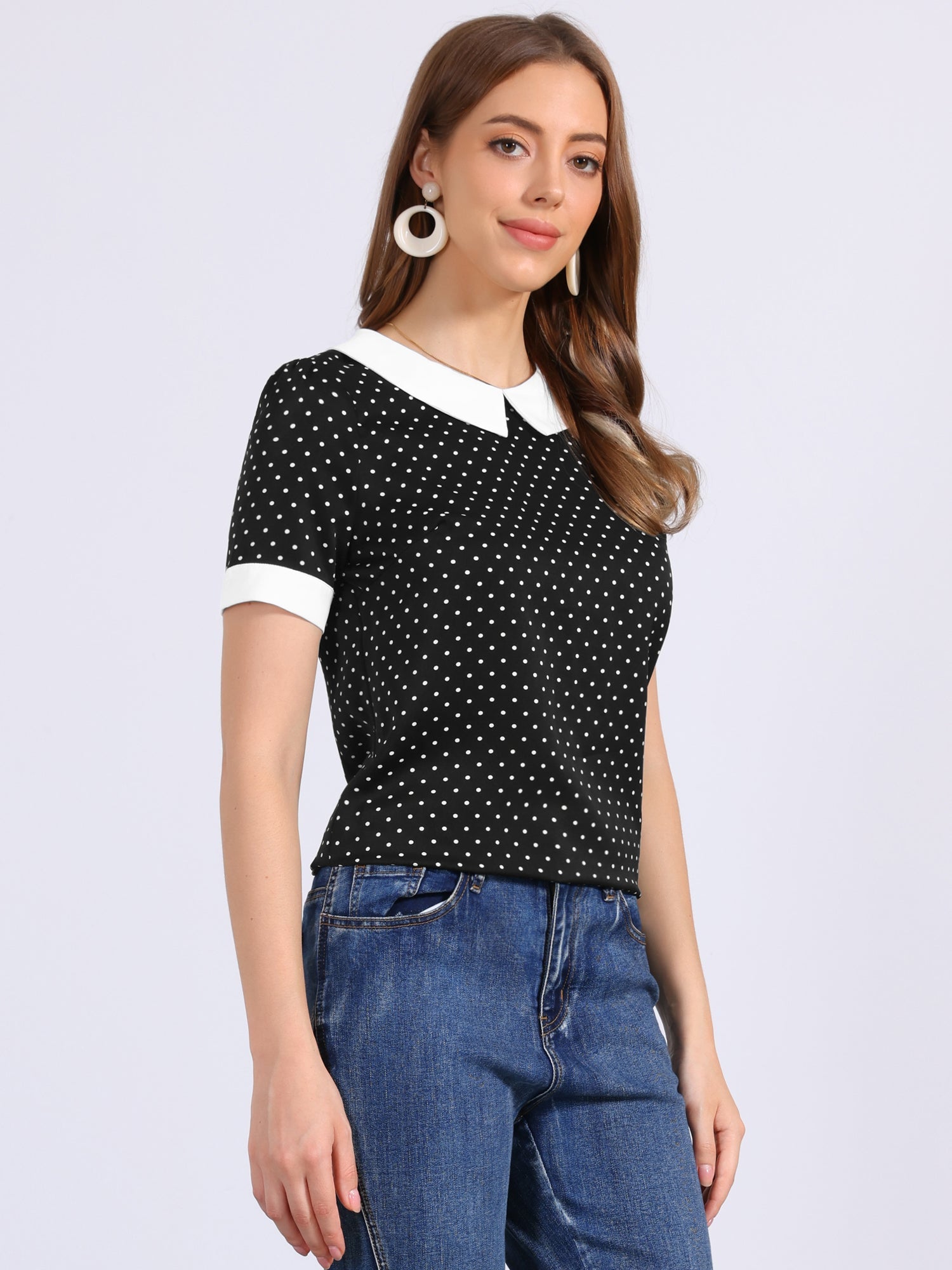Peter Pan Collar Vintage Polka Dots Short Sleeves Blouse