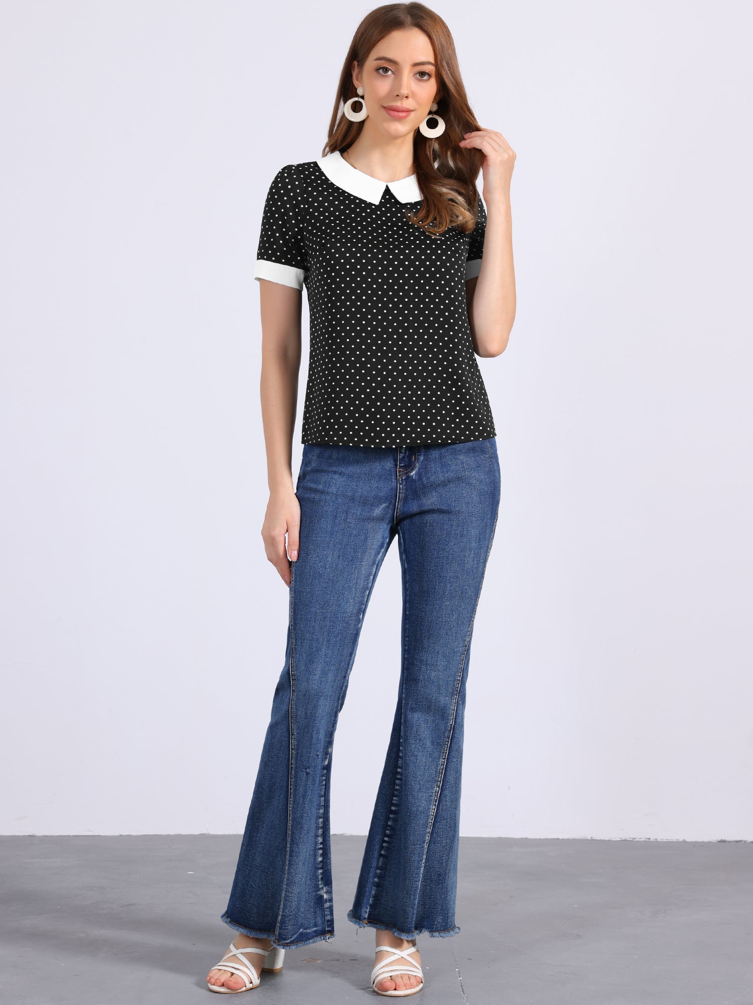 Peter Pan Collar Vintage Polka Dots Short Sleeves Blouse