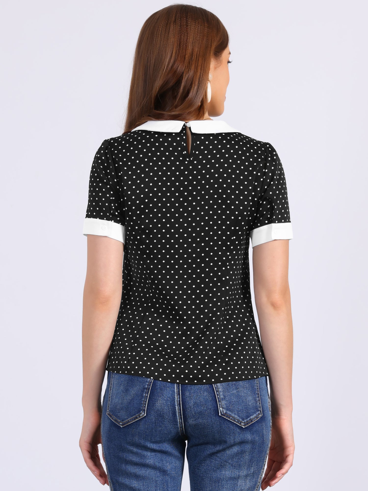 Peter Pan Collar Vintage Polka Dots Short Sleeves Blouse