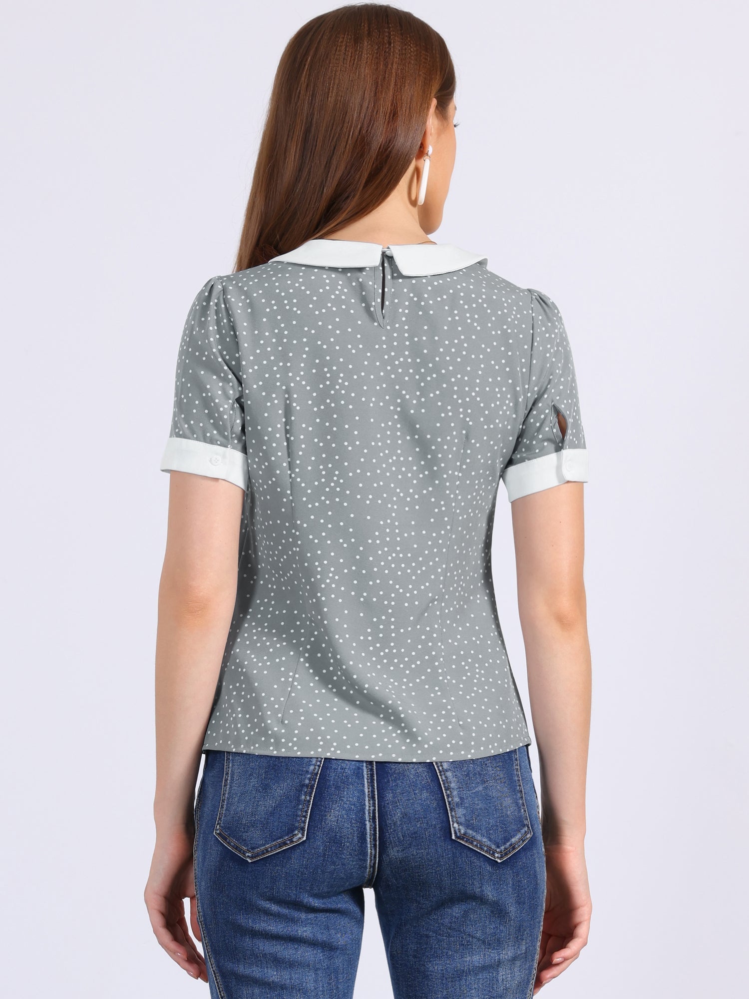 Peter Pan Collar Vintage Polka Dots Short Sleeves Blouse
