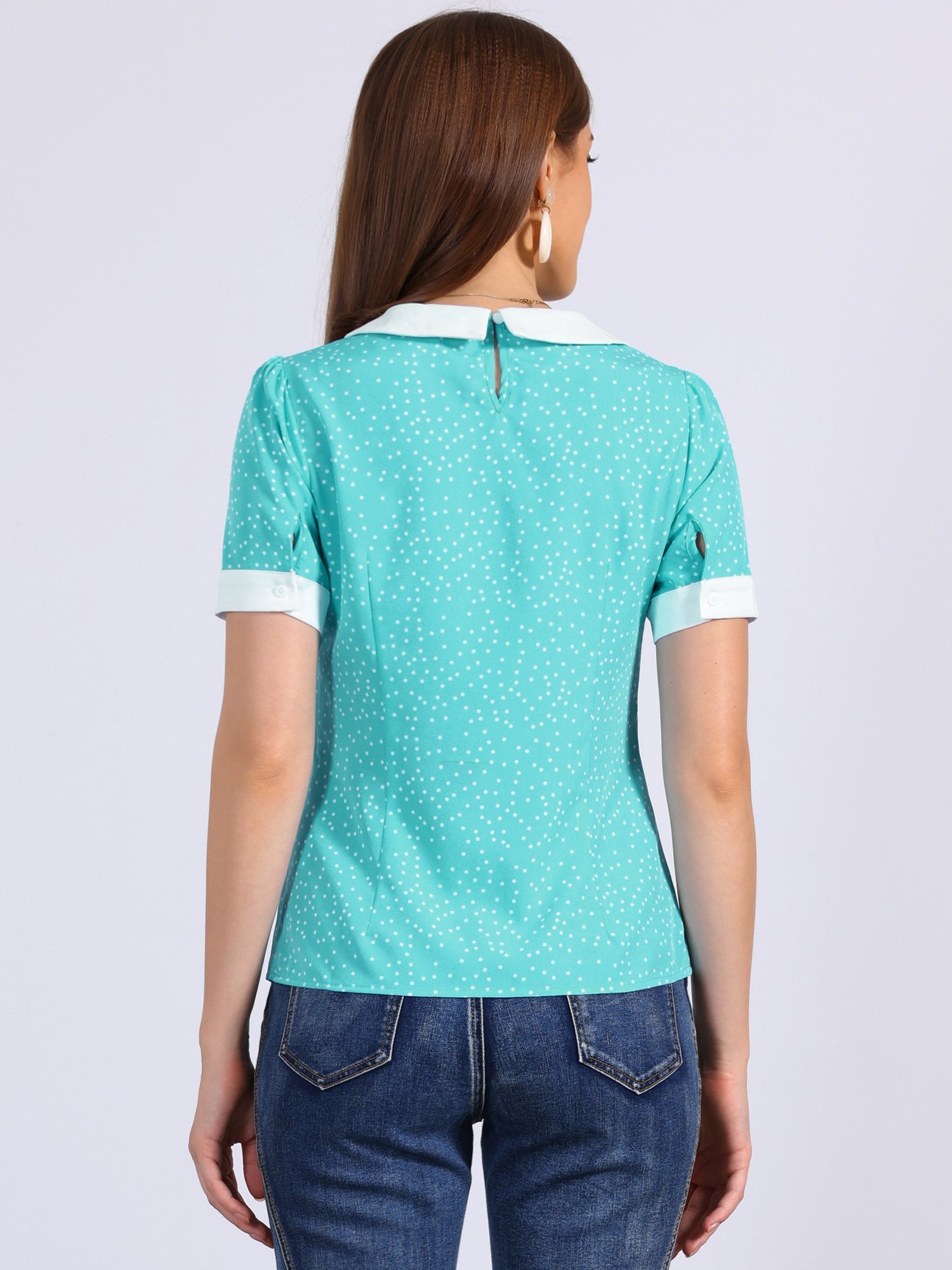 Peter Pan Collar Vintage Polka Dots Short Sleeves Blouse