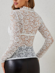 Lace Ruffled Sheer Long Sleeves Blouse