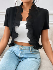 Ruffled Short Sleeve Lightweight Cropped Jacket