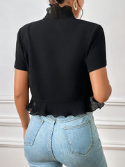 Ruffled Short Sleeve Lightweight Cropped Jacket