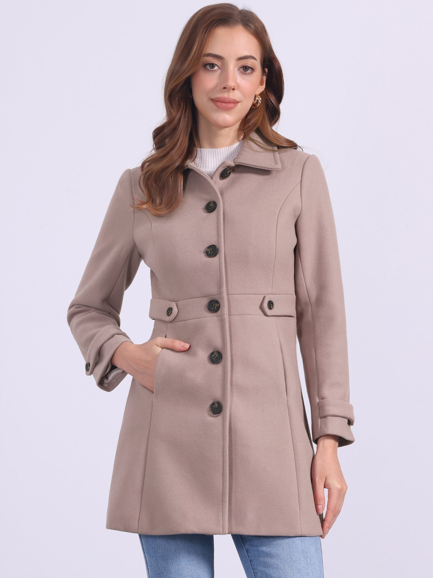 Classic Outwear Overcoat with Pockets Single Breasted Winter Coat