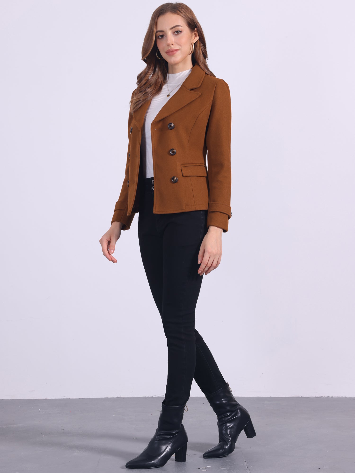 Winter Notched Lapel Double Breasted Short Pea Coat