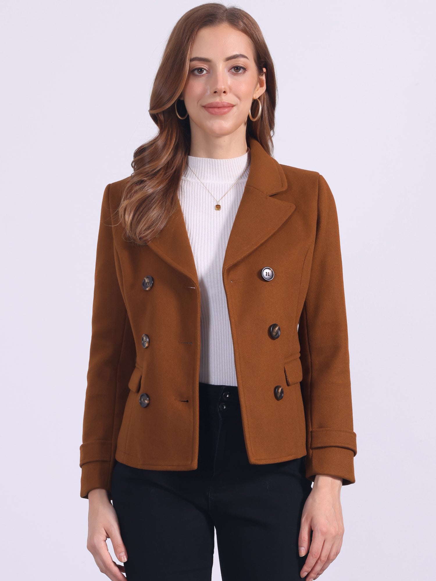 Winter Notched Lapel Double Breasted Short Pea Coat