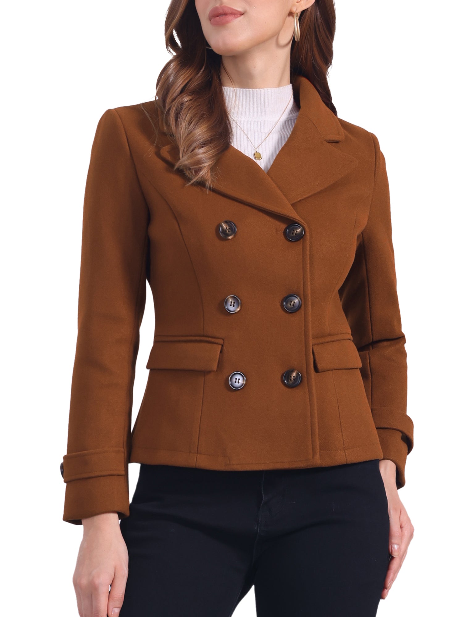 Winter Notched Lapel Double Breasted Short Pea Coat
