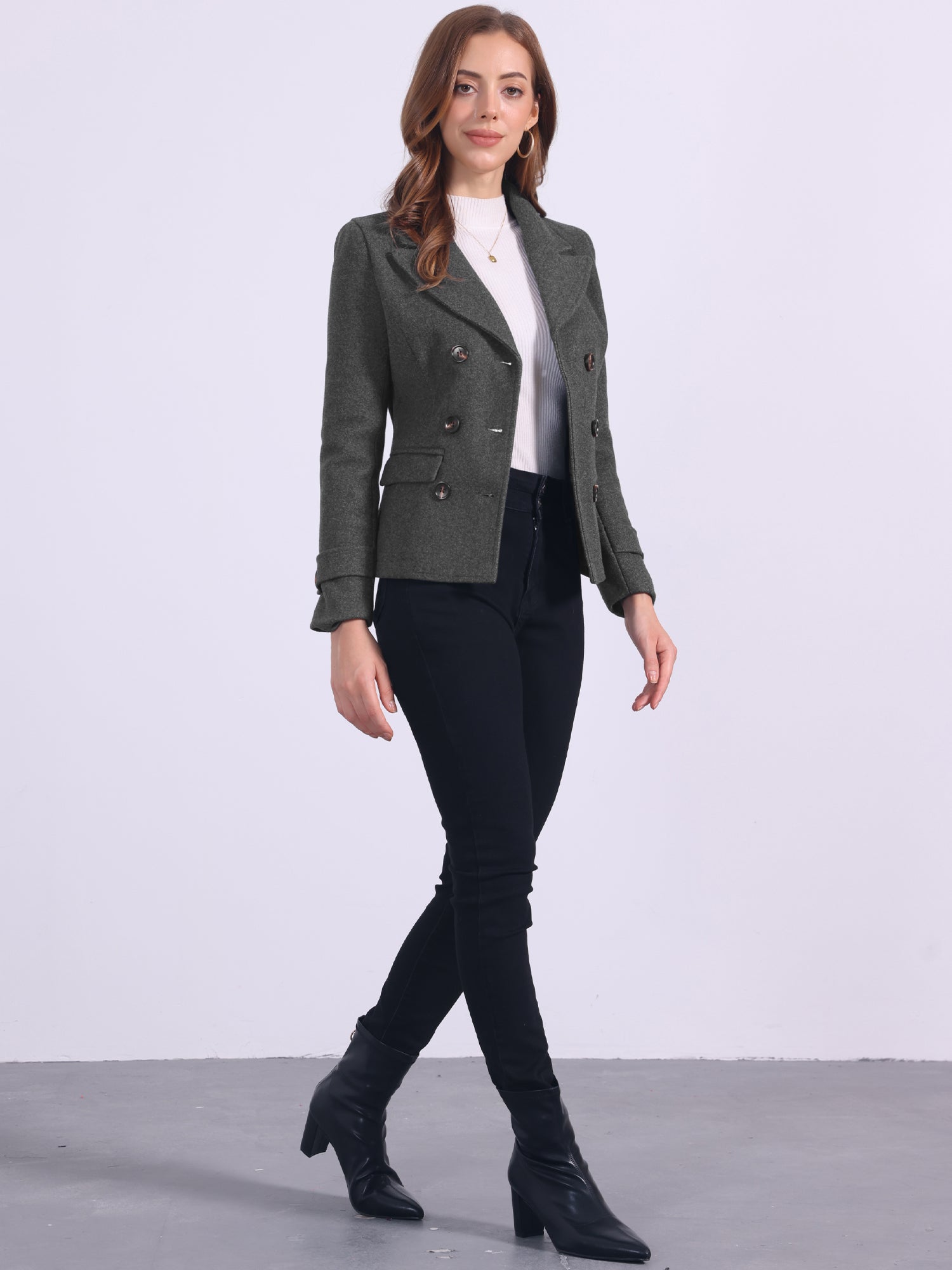 Winter Notched Lapel Double Breasted Short Pea Coat