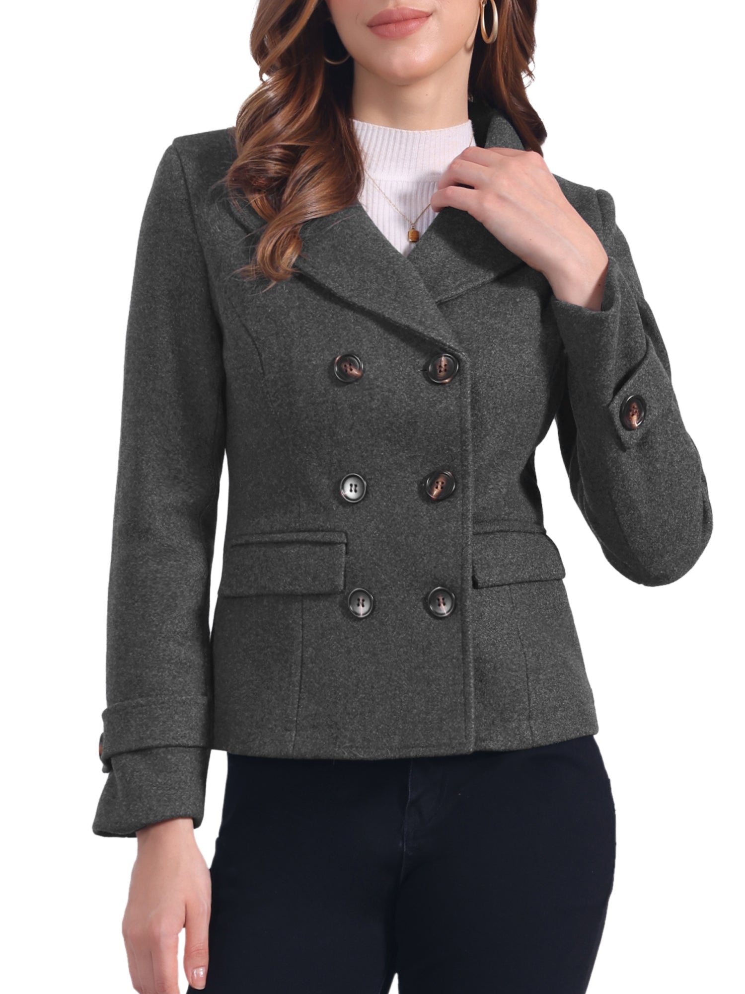 Winter Notched Lapel Double Breasted Short Pea Coat