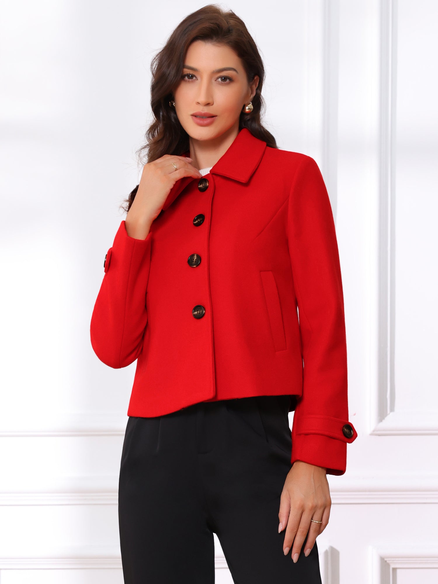 Turn Down Collar Long Sleeve Single Breasted Outwear Winter Pea Coat
