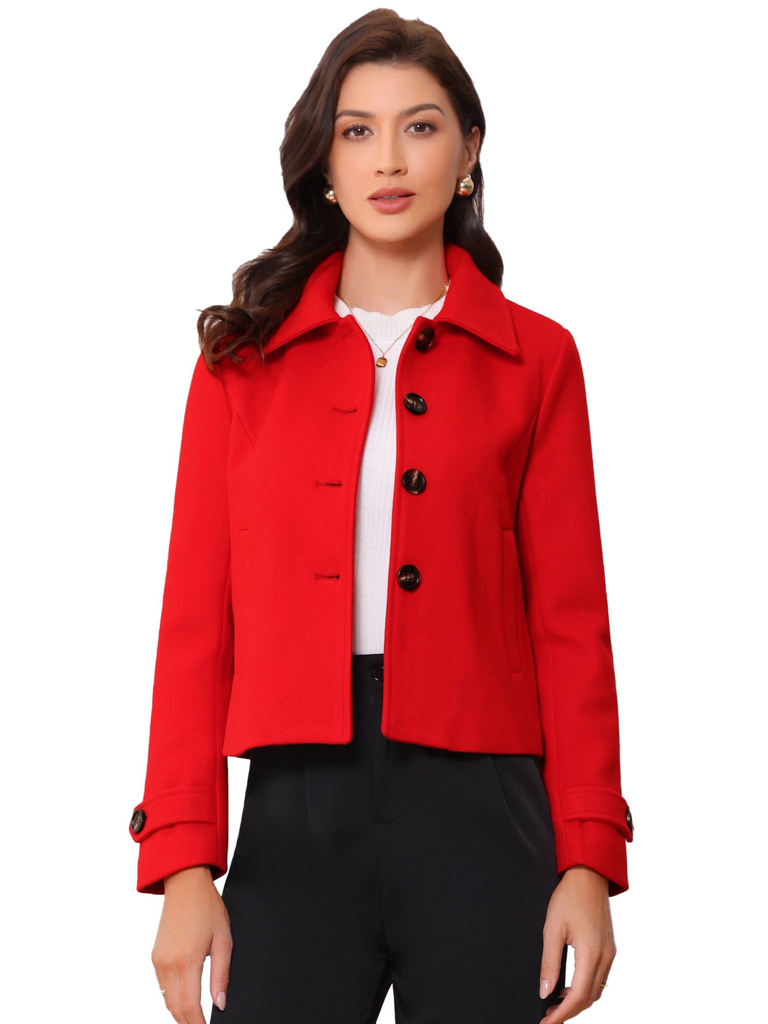 Turn Down Collar Long Sleeve Single Breasted Outwear Winter Pea Coat