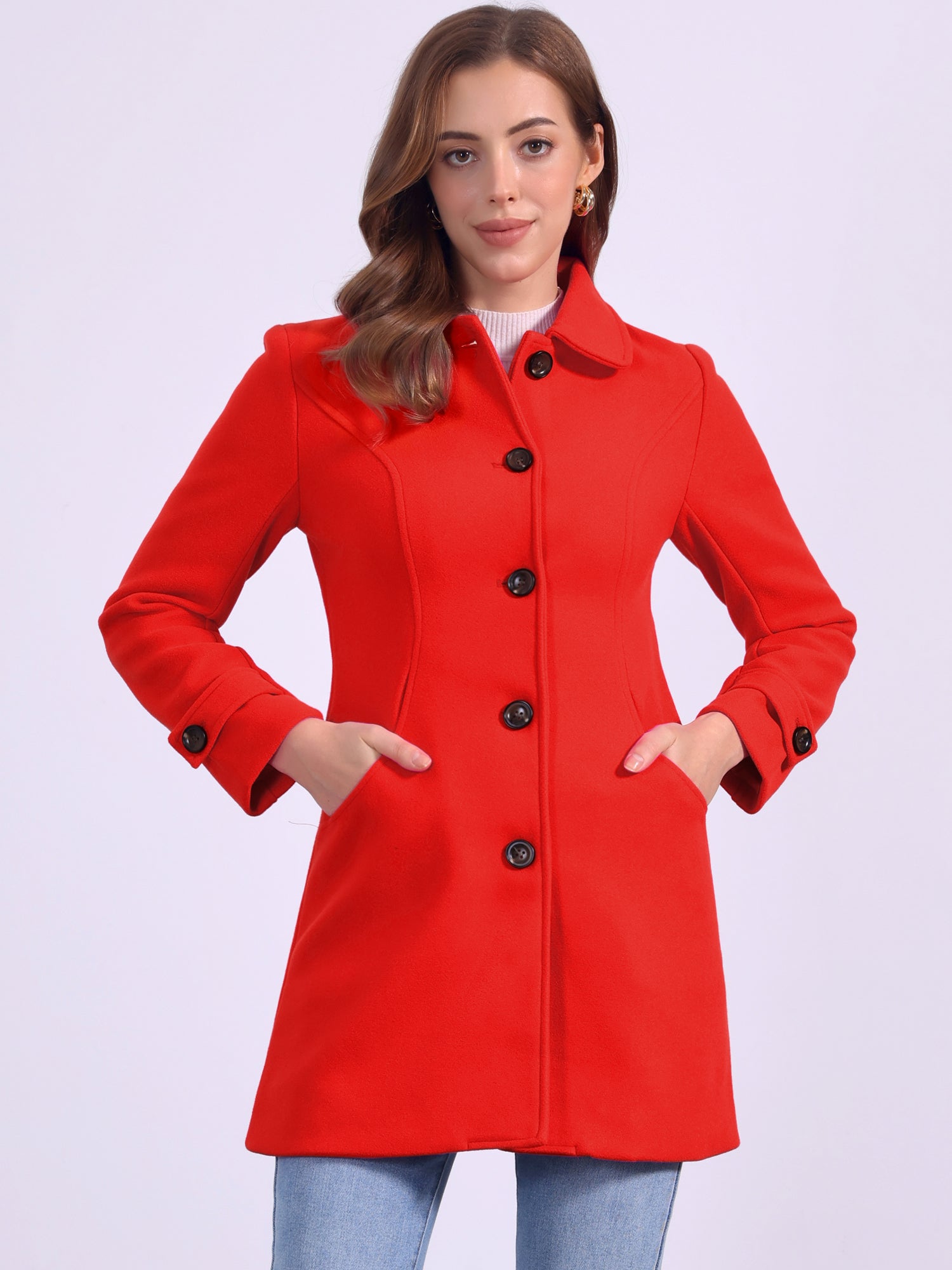 Winter Peter Pan Collar Mid-thigh A-line Single Breasted Pea Coat