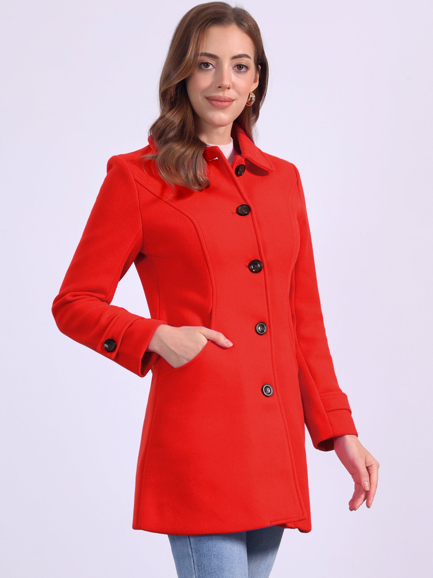 Winter Peter Pan Collar Mid-thigh A-line Single Breasted Pea Coat