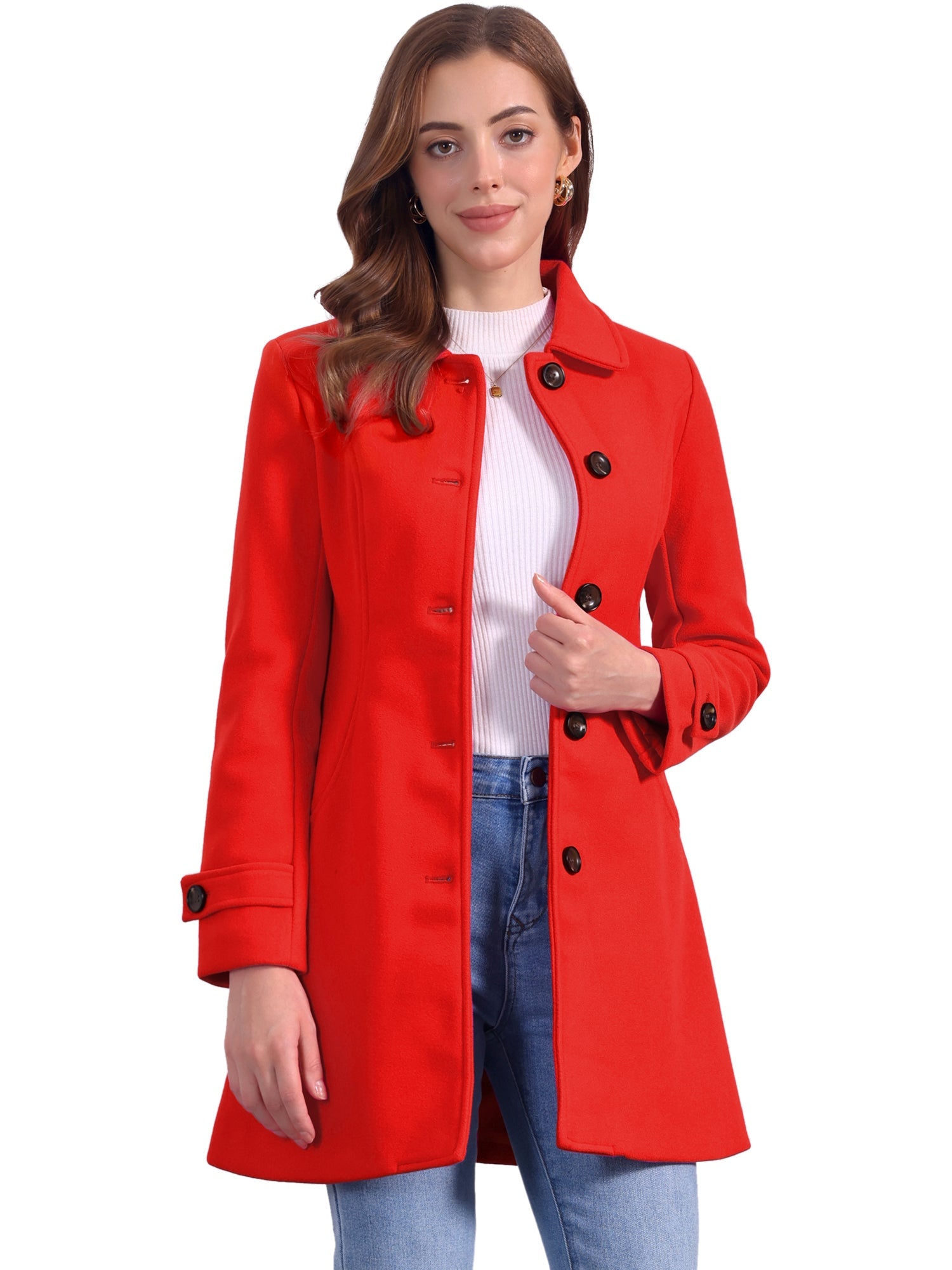 Winter Peter Pan Collar Mid-thigh A-line Single Breasted Pea Coat