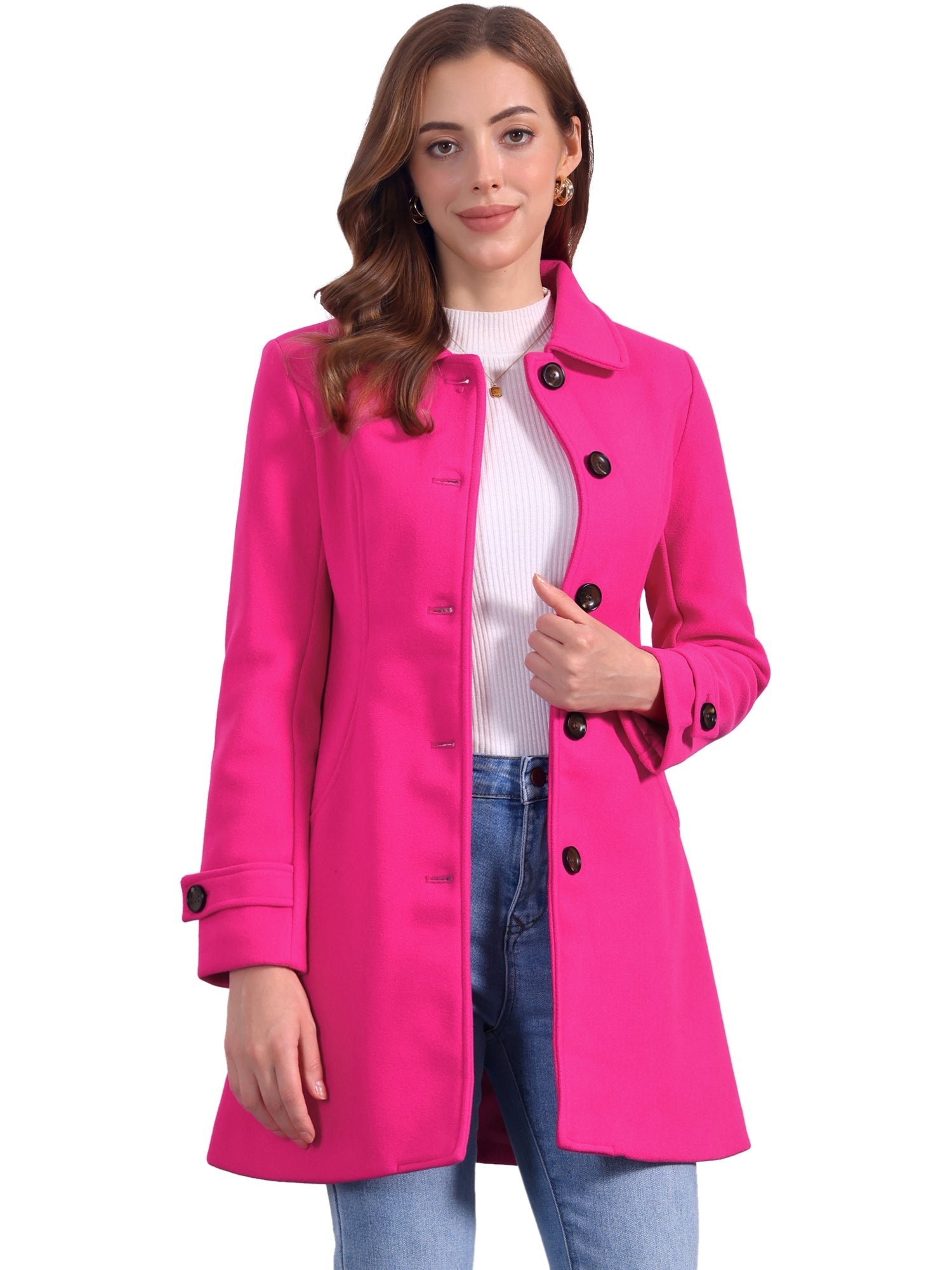 Peter Pan Collar Mid-thigh A-line Single Breasted Pea Coat