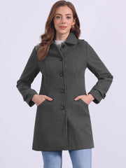 Peter Pan Collar Mid-thigh A-line Single Breasted Pea Coat