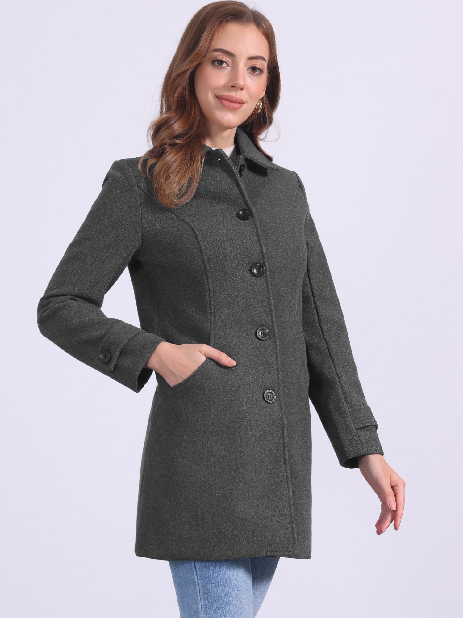 Peter Pan Collar Mid-thigh A-line Single Breasted Pea Coat