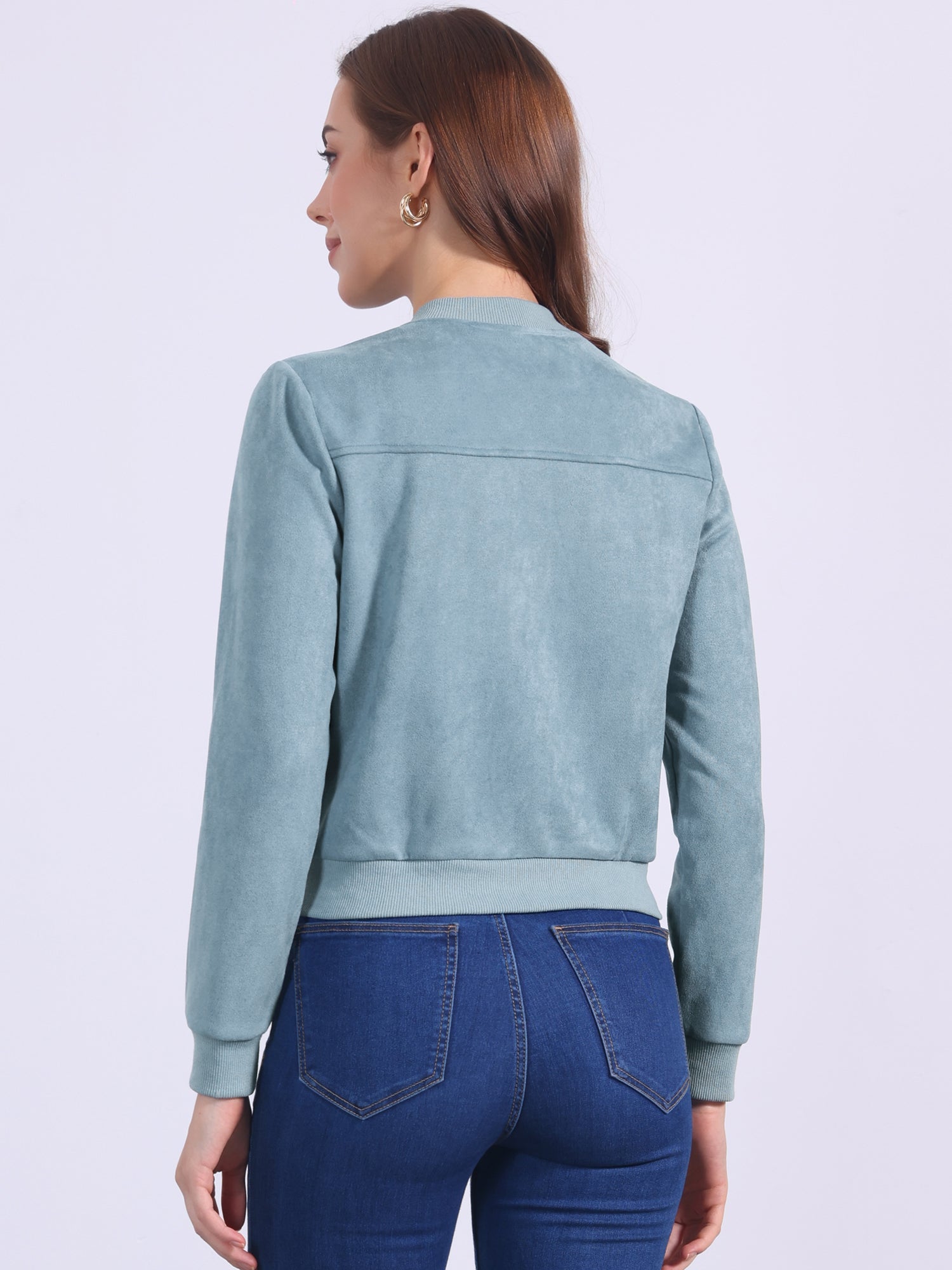 Faux Suede Crop Stand Collar Zip Up Biker Moto Bomber Jackets