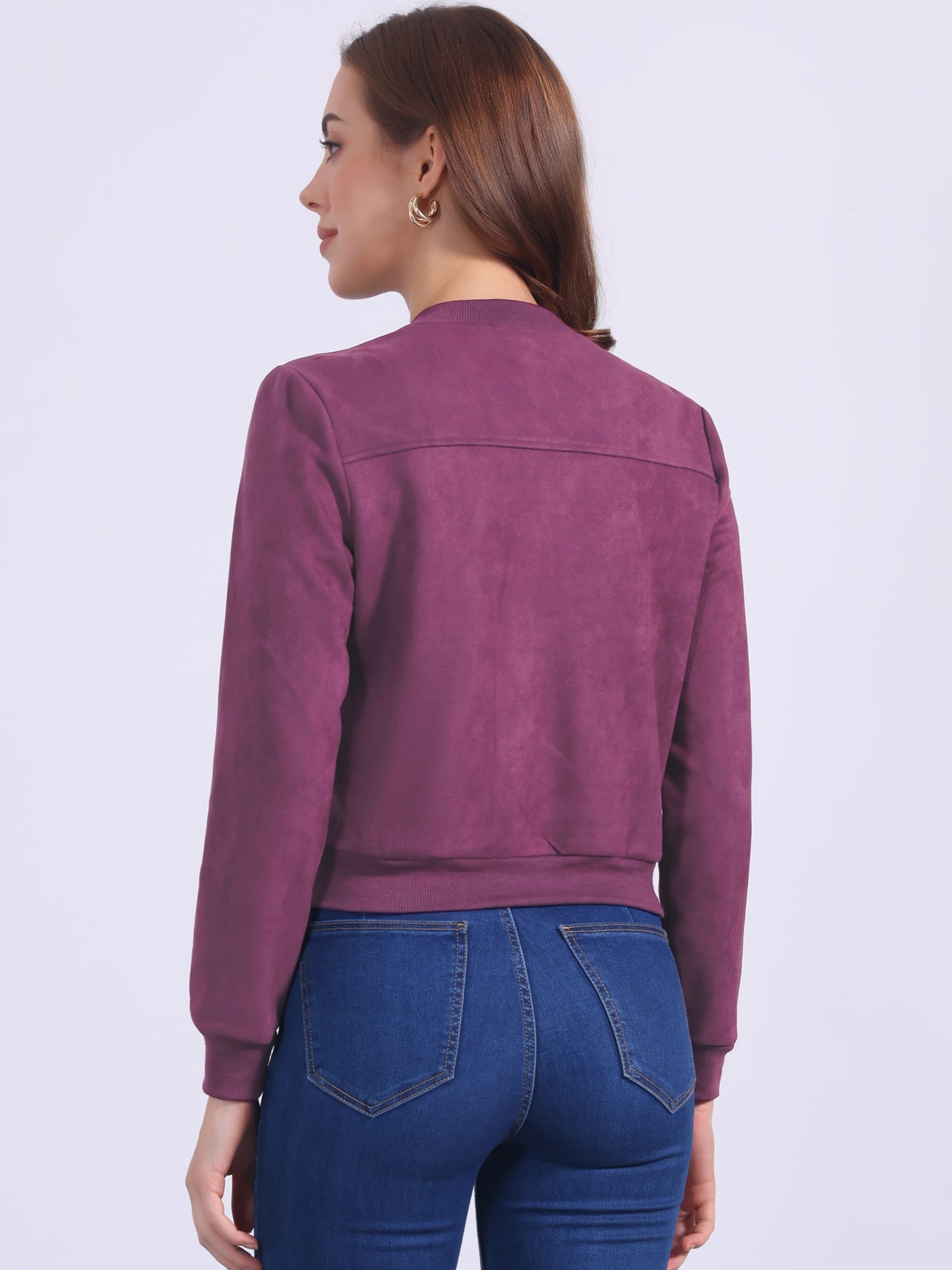 Faux Suede Crop Stand Collar Zip Up Biker Moto Bomber Jackets