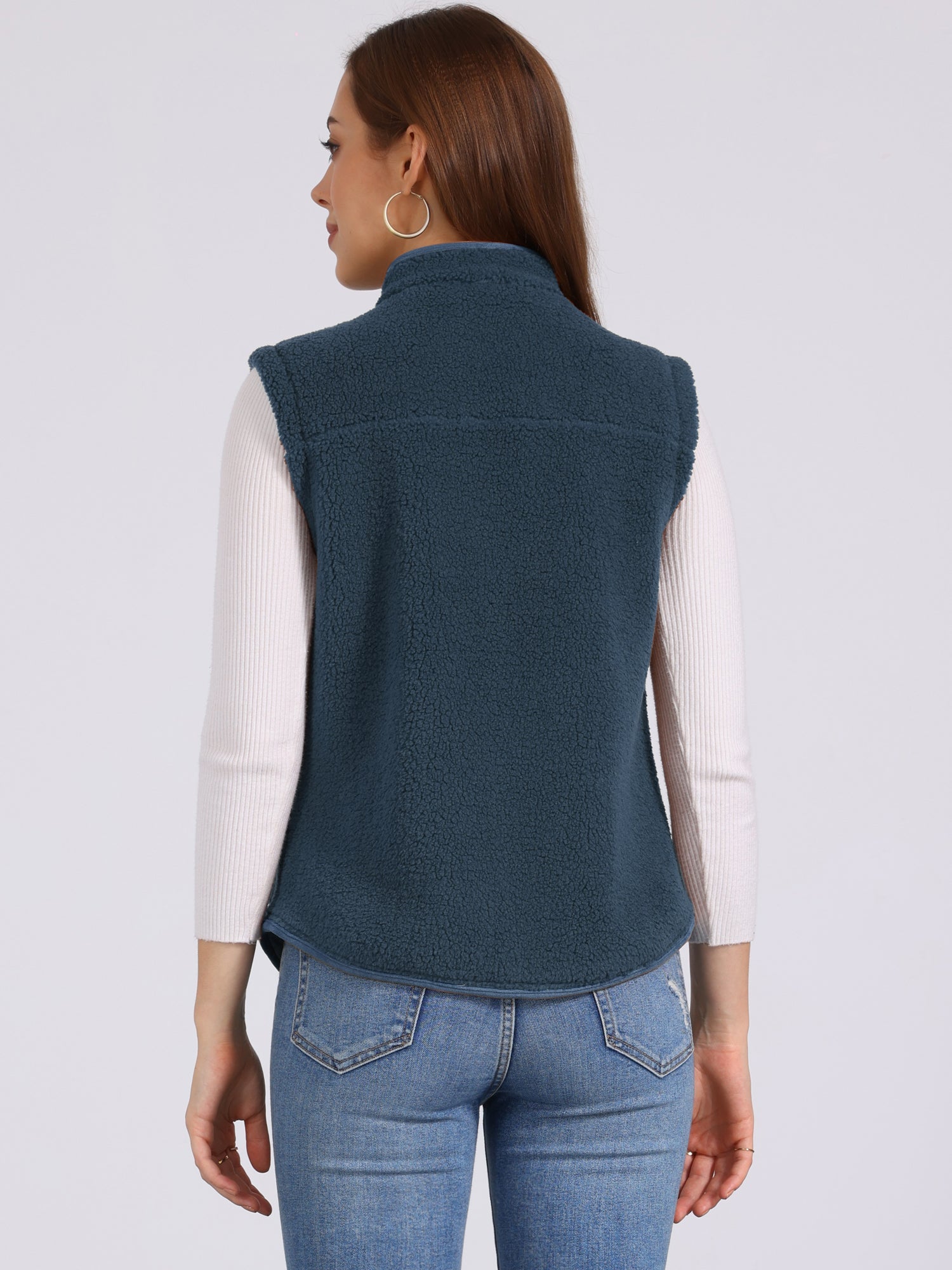 Fleece Plush Pockets Buttons Sleeveless Fuzzy Jacket Vest