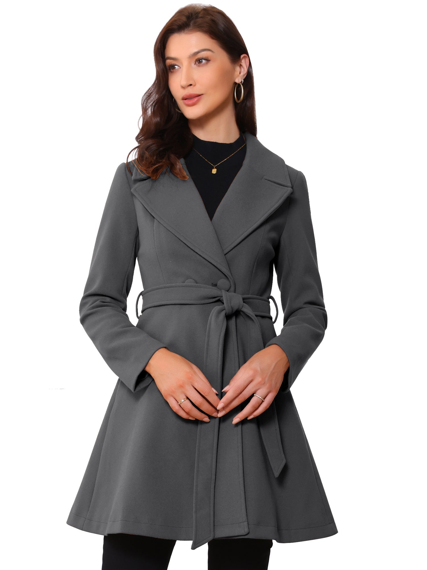 Elegant Overcoat Shawl Collar Single Winter Belted Long Coat