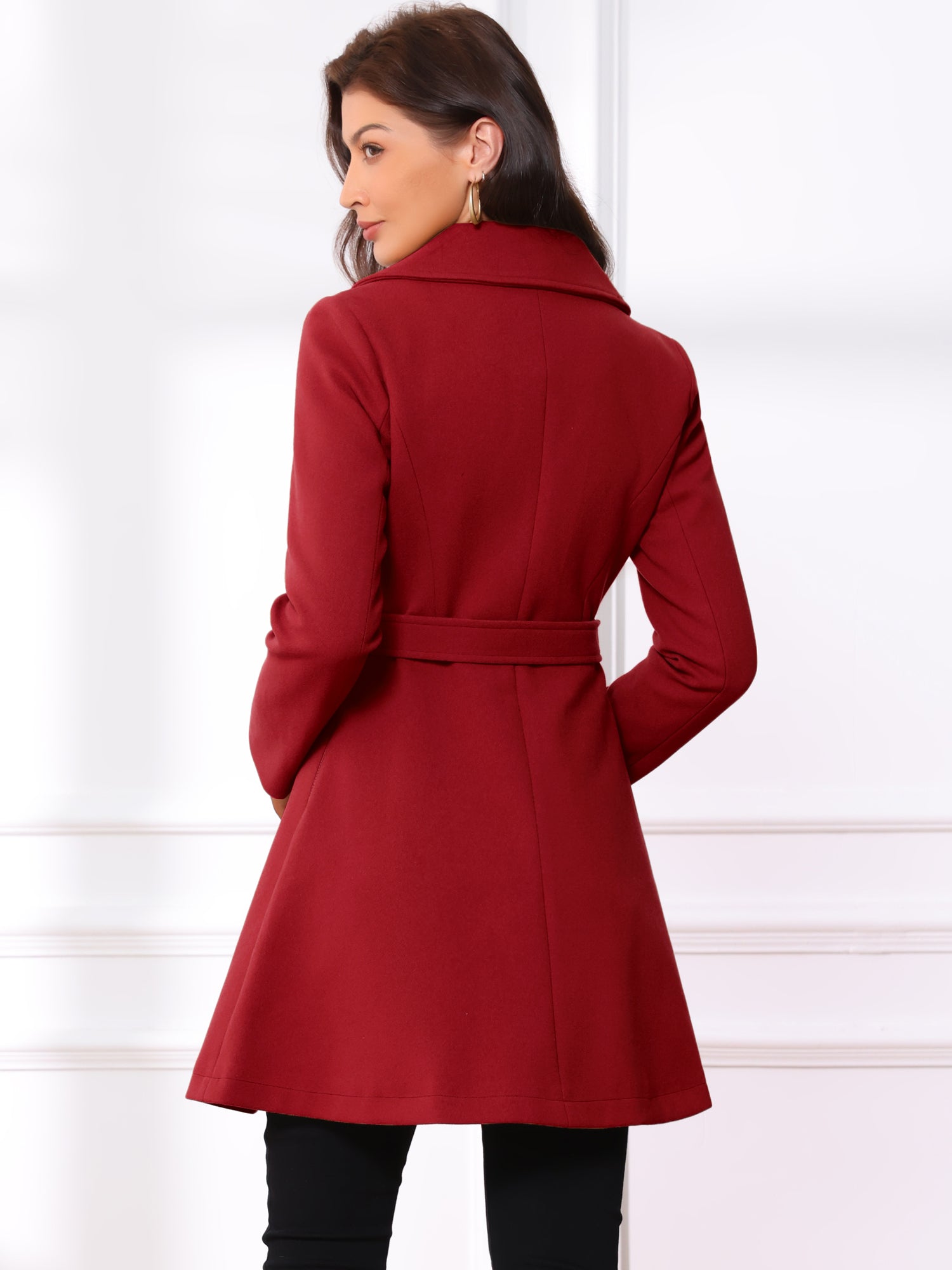 Elegant Overcoat Shawl Collar Single Winter Belted Long Coat