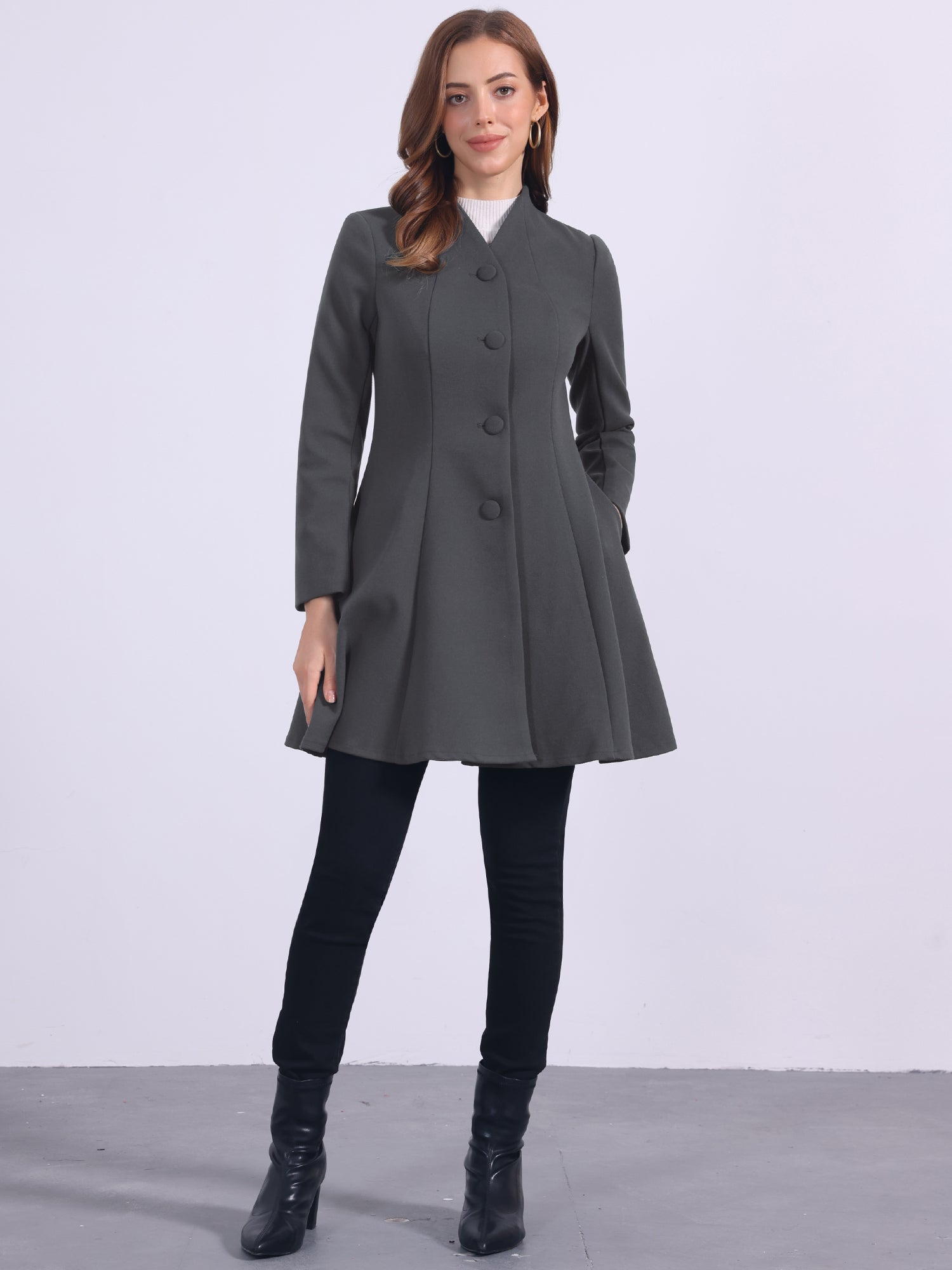 Single Breasted Long Sleeve Mid-Long Winter A Line Pea Coat