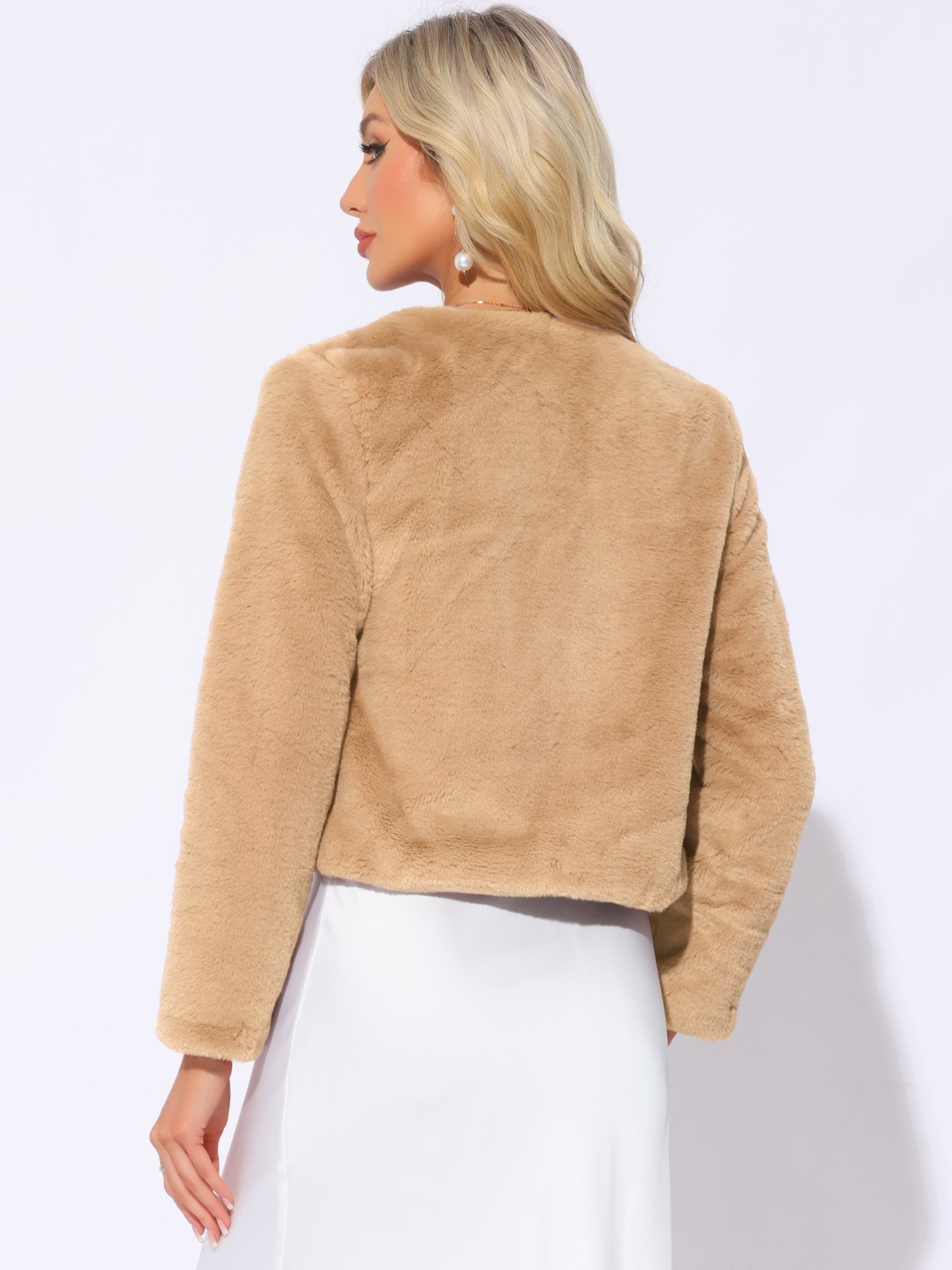 Faux Fur Long Sleeve Open Front Bolero Winter Coat Cropped Jacket